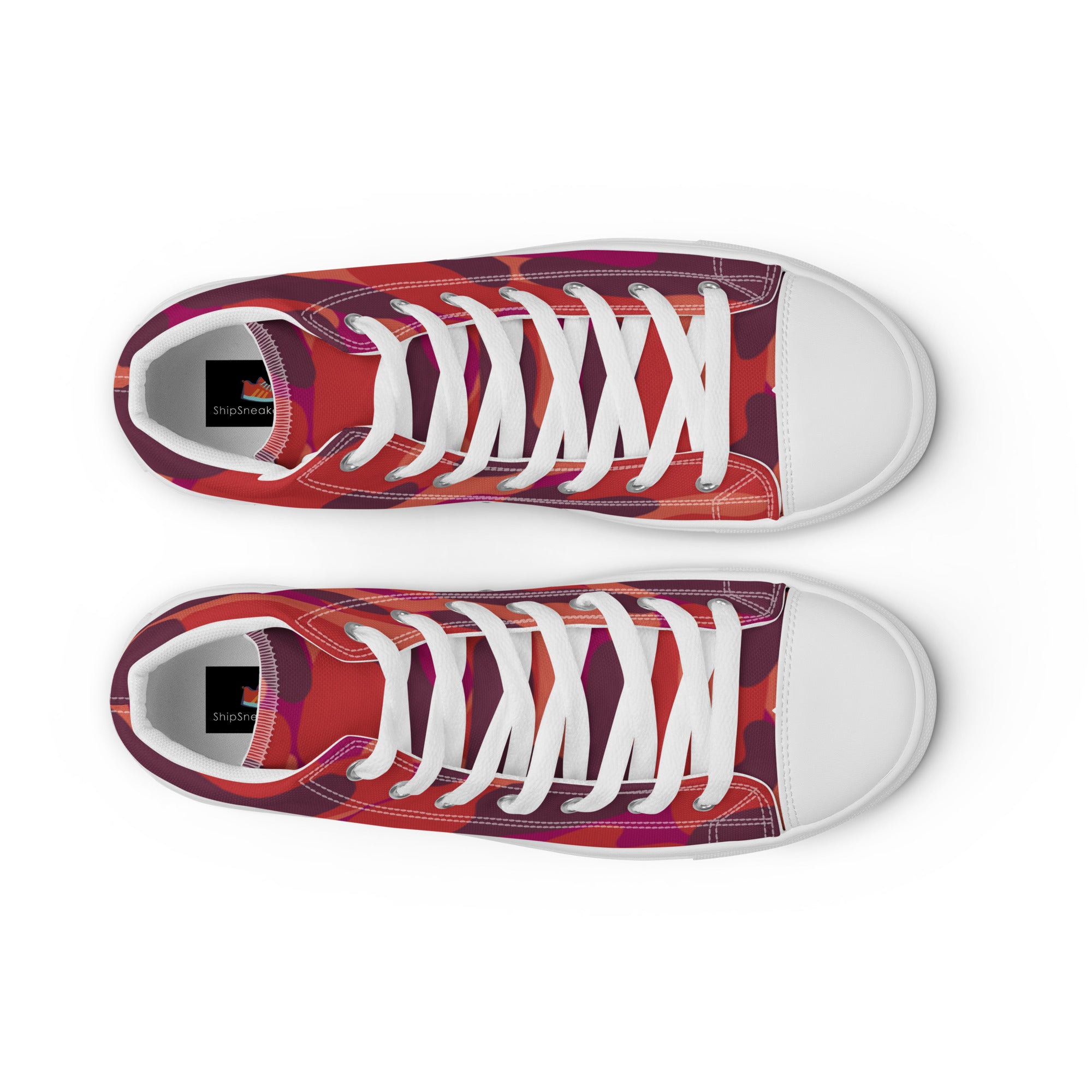 Women’s High-Top Sneakers – Red Camo Print, Bold Canvas Shoes