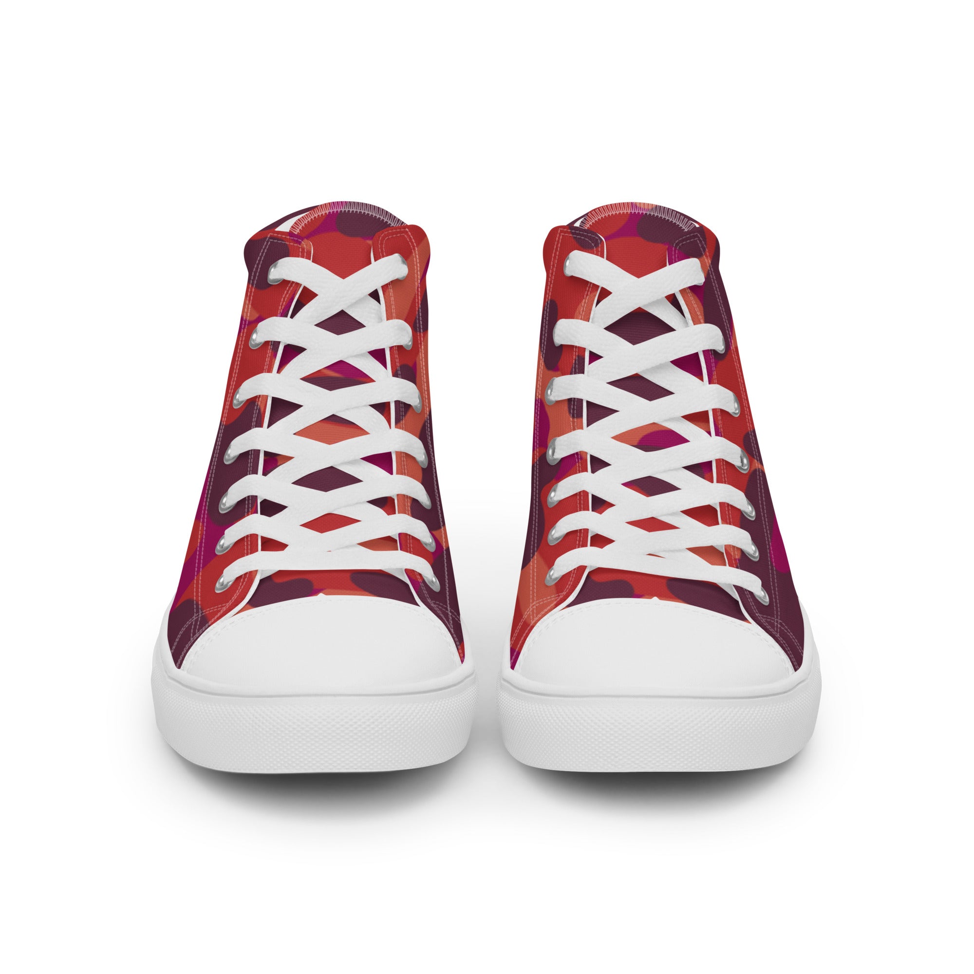 Women’s High-Top Sneakers – Red Camo Print, Bold Canvas Shoes