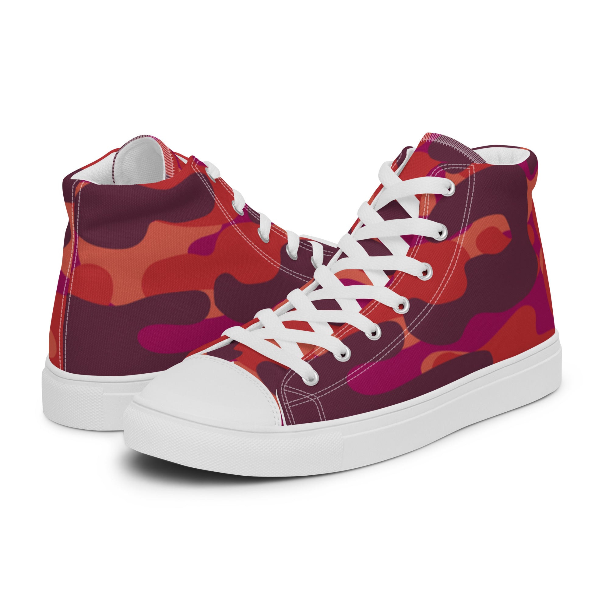 Womens High Top Sneakers Red Camo Print Bold Canvas Shoes