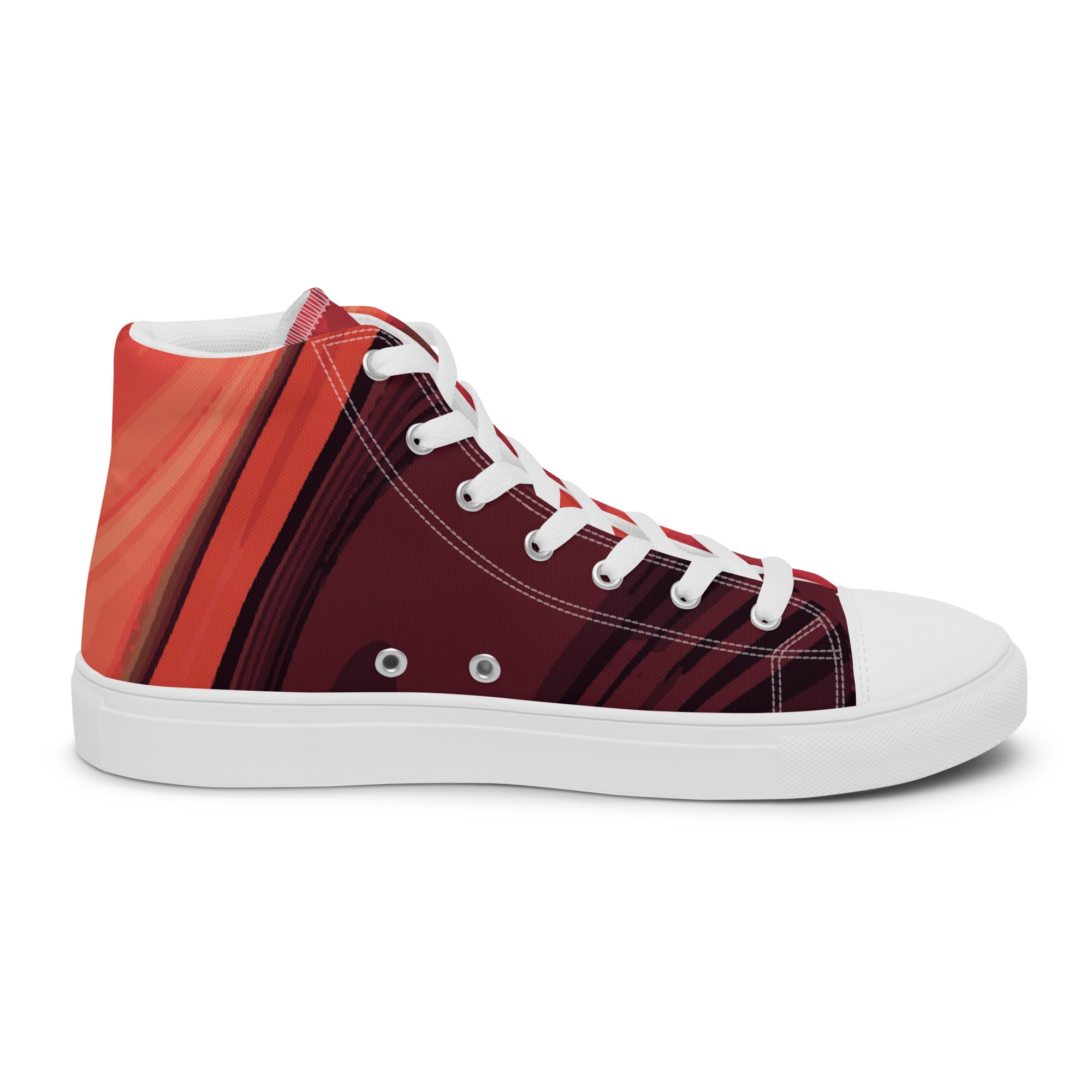 Women’s High-Top Sneakers – Red Swirl Pattern, Artistic Canvas Shoes