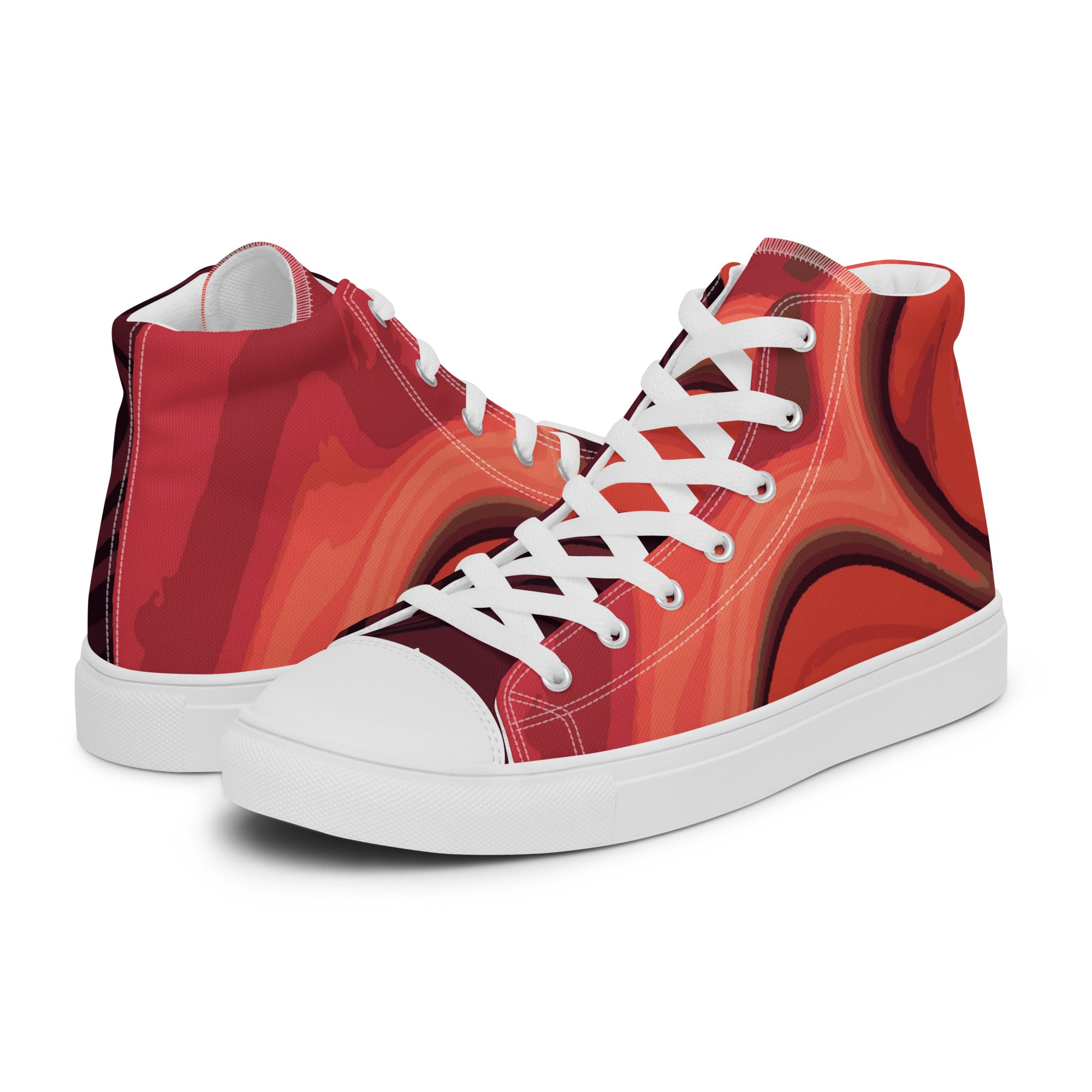 Womens High Top Sneakers Red Swirl Pattern Artistic Canvas Shoes Ce7Pd