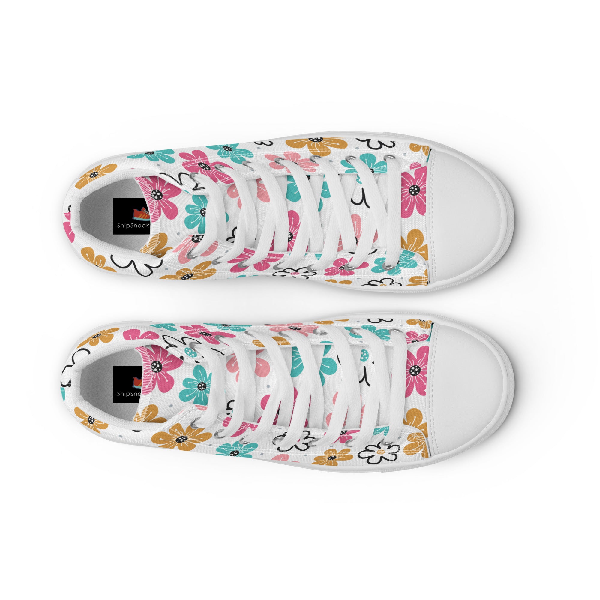 Women’s High-Top Sneakers – Retro Floral Print, Casual Canvas Shoes