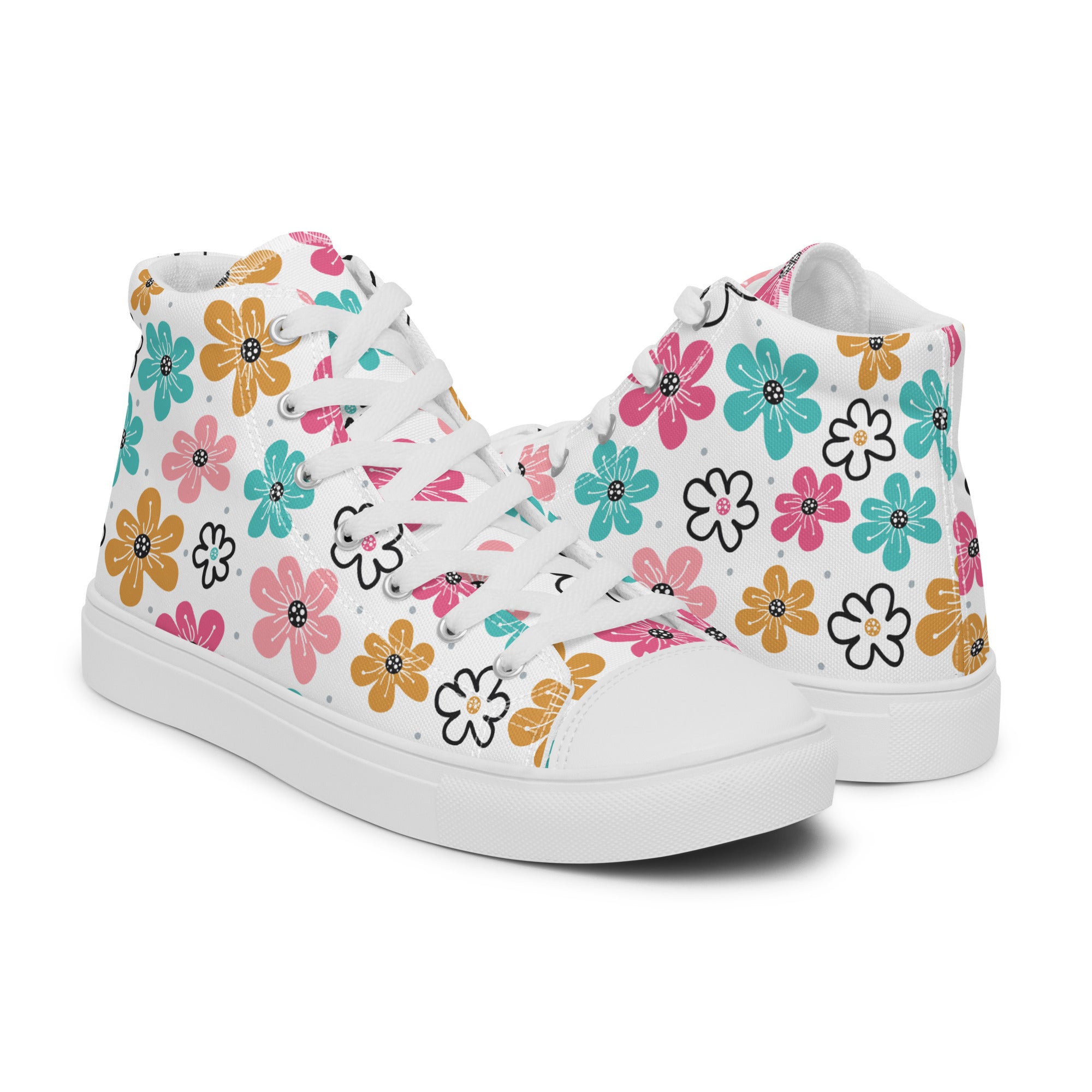 Women’s High-Top Sneakers – Retro Floral Print, Casual Canvas Shoes