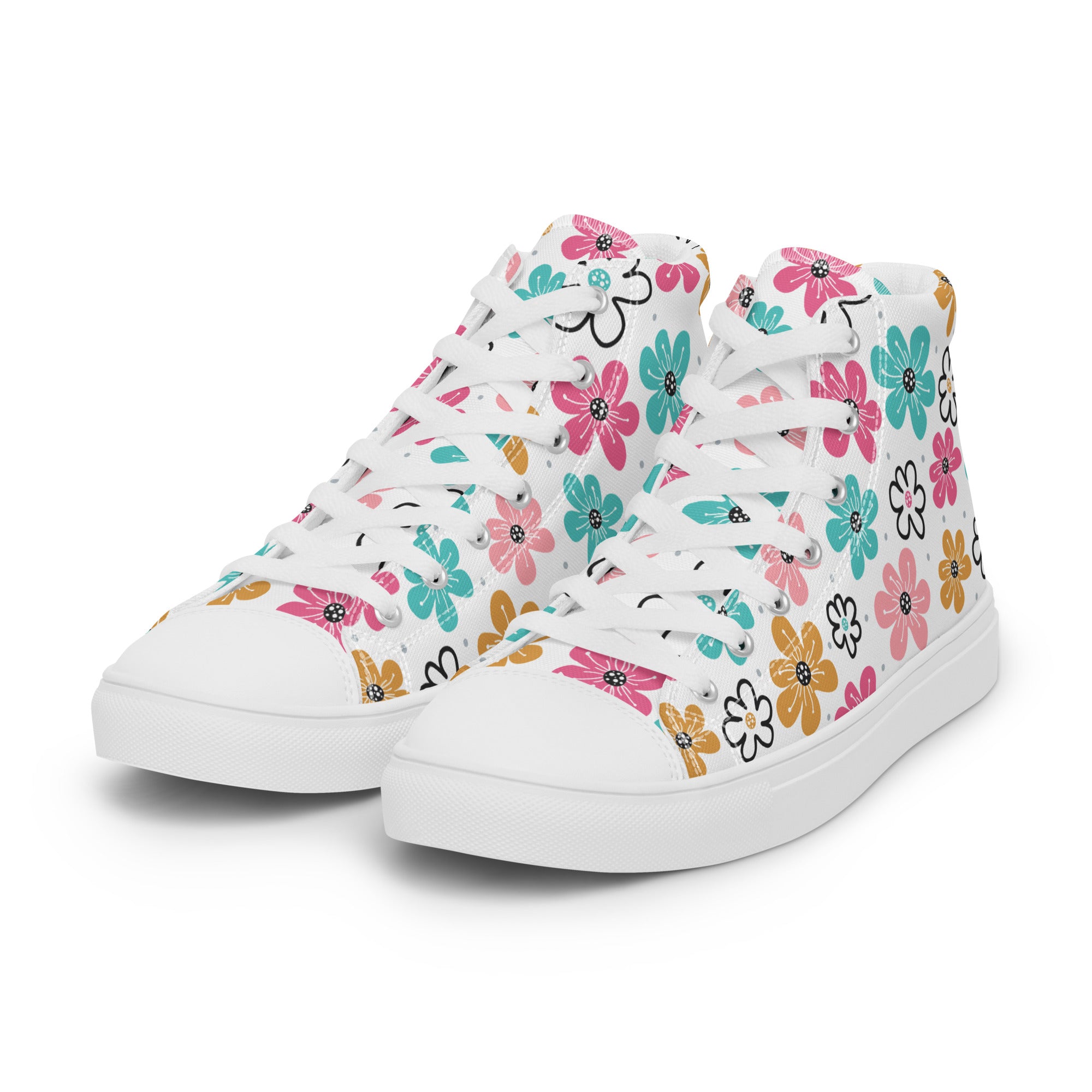 Women’s High-Top Sneakers – Retro Floral Print, Casual Canvas Shoes