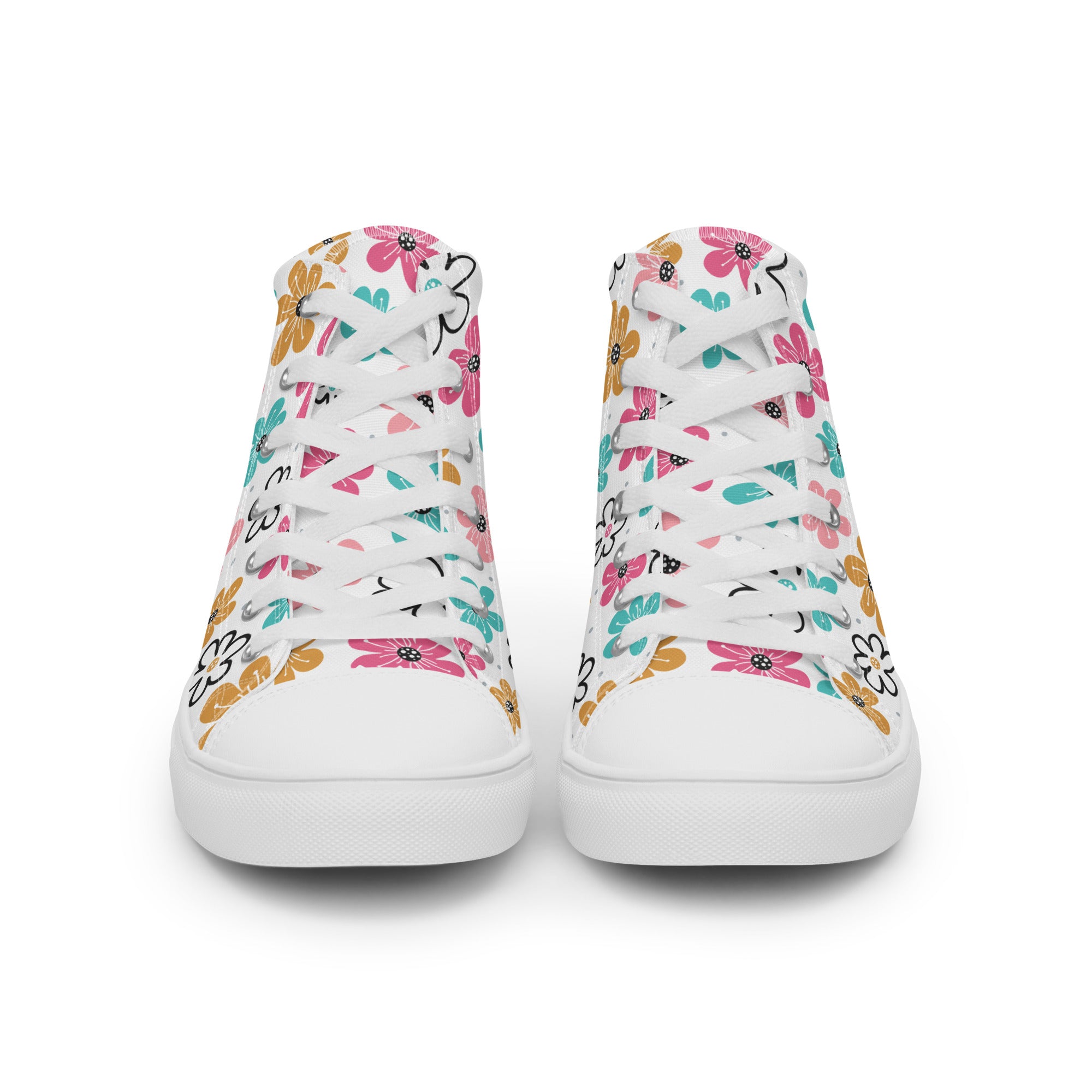 Women’s High-Top Sneakers – Retro Floral Print, Casual Canvas Shoes