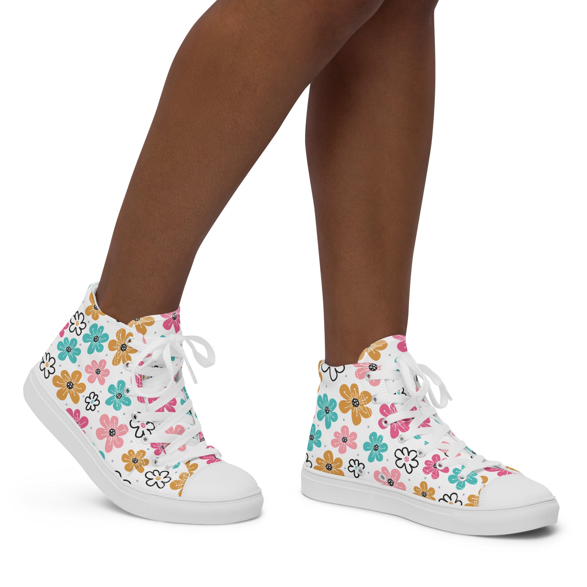 Women’s High-Top Sneakers – Retro Floral Print, Casual Canvas Shoes