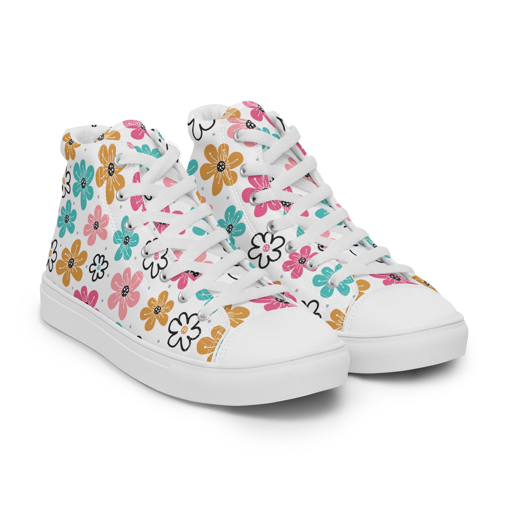 Women’s High-Top Sneakers – Retro Floral Print, Casual Canvas Shoes