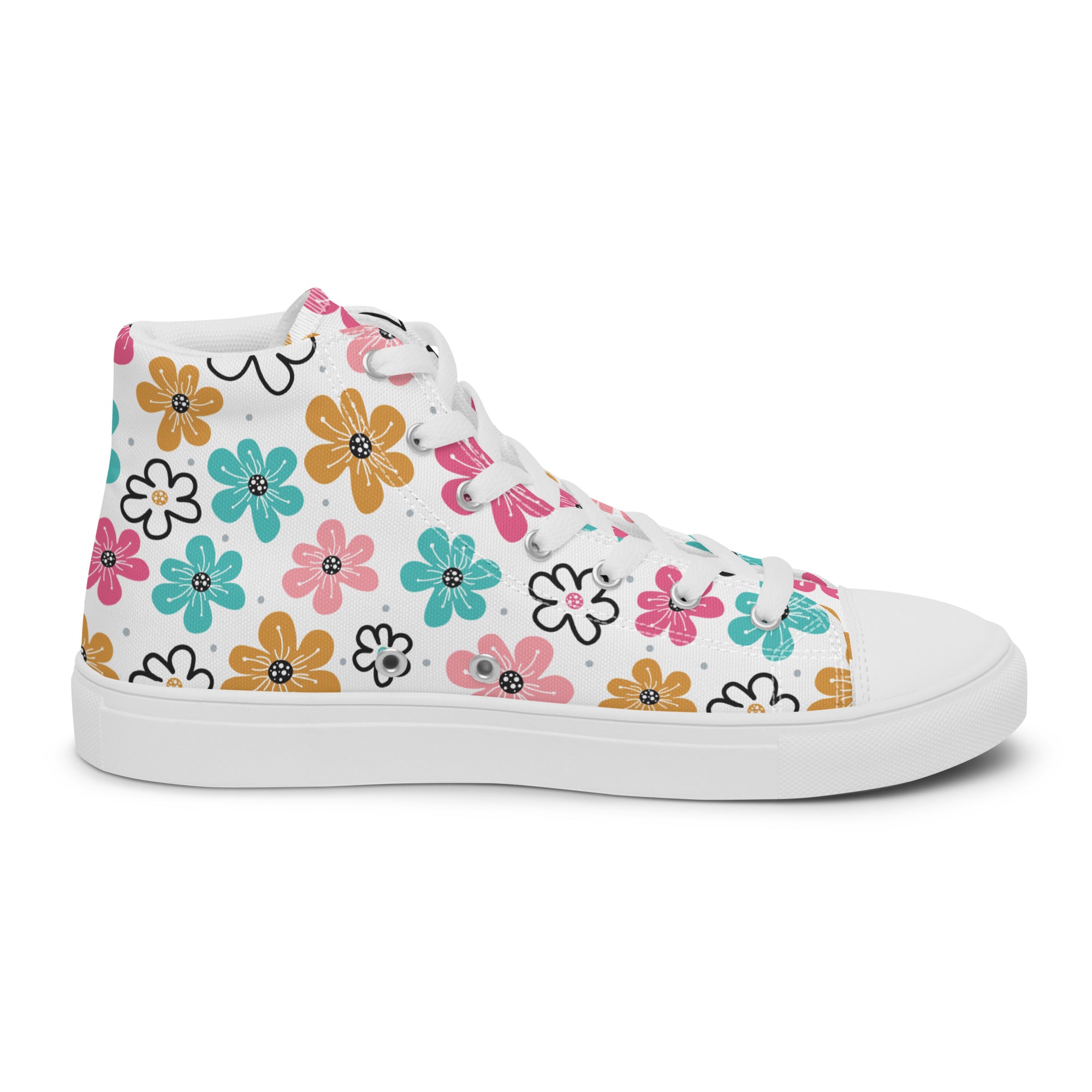 Women’s High-Top Sneakers – Retro Floral Print, Casual Canvas Shoes