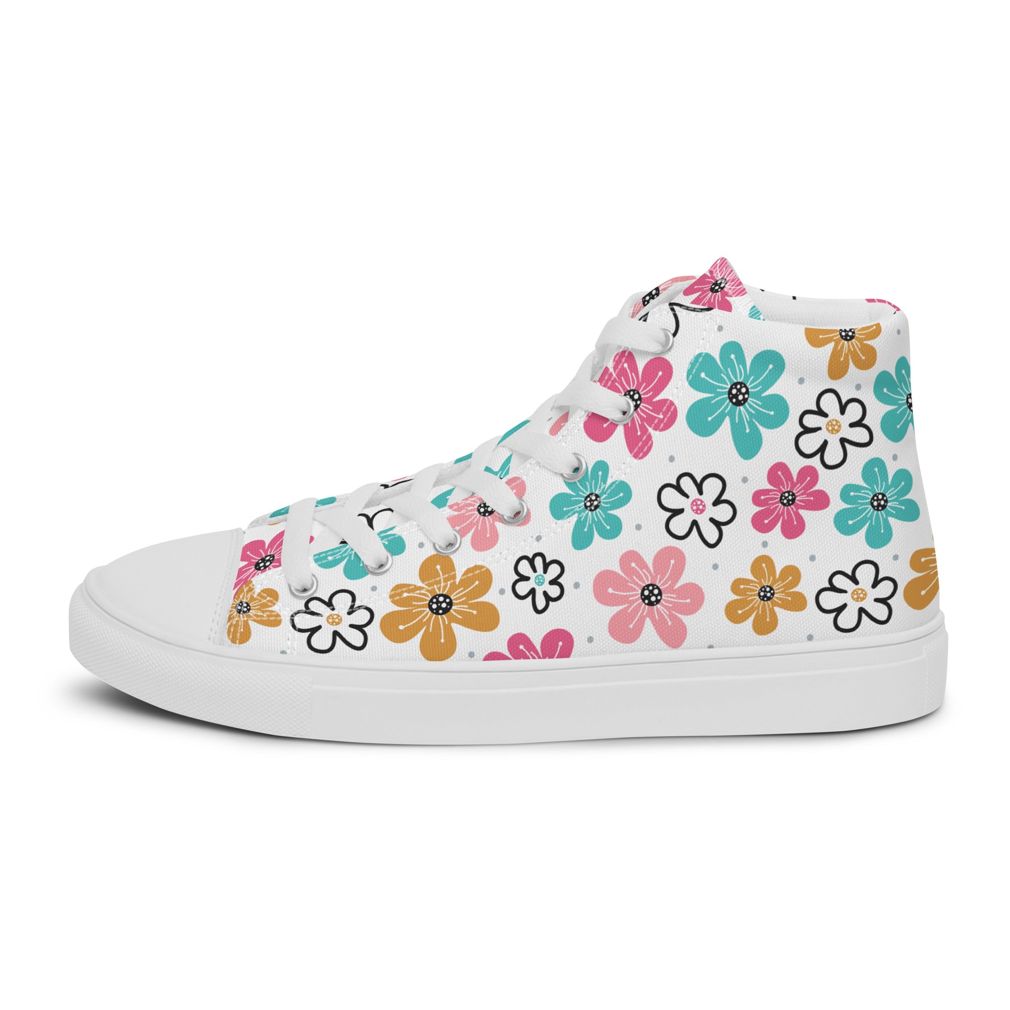 Women’s High-Top Sneakers – Retro Floral Print, Casual Canvas Shoes