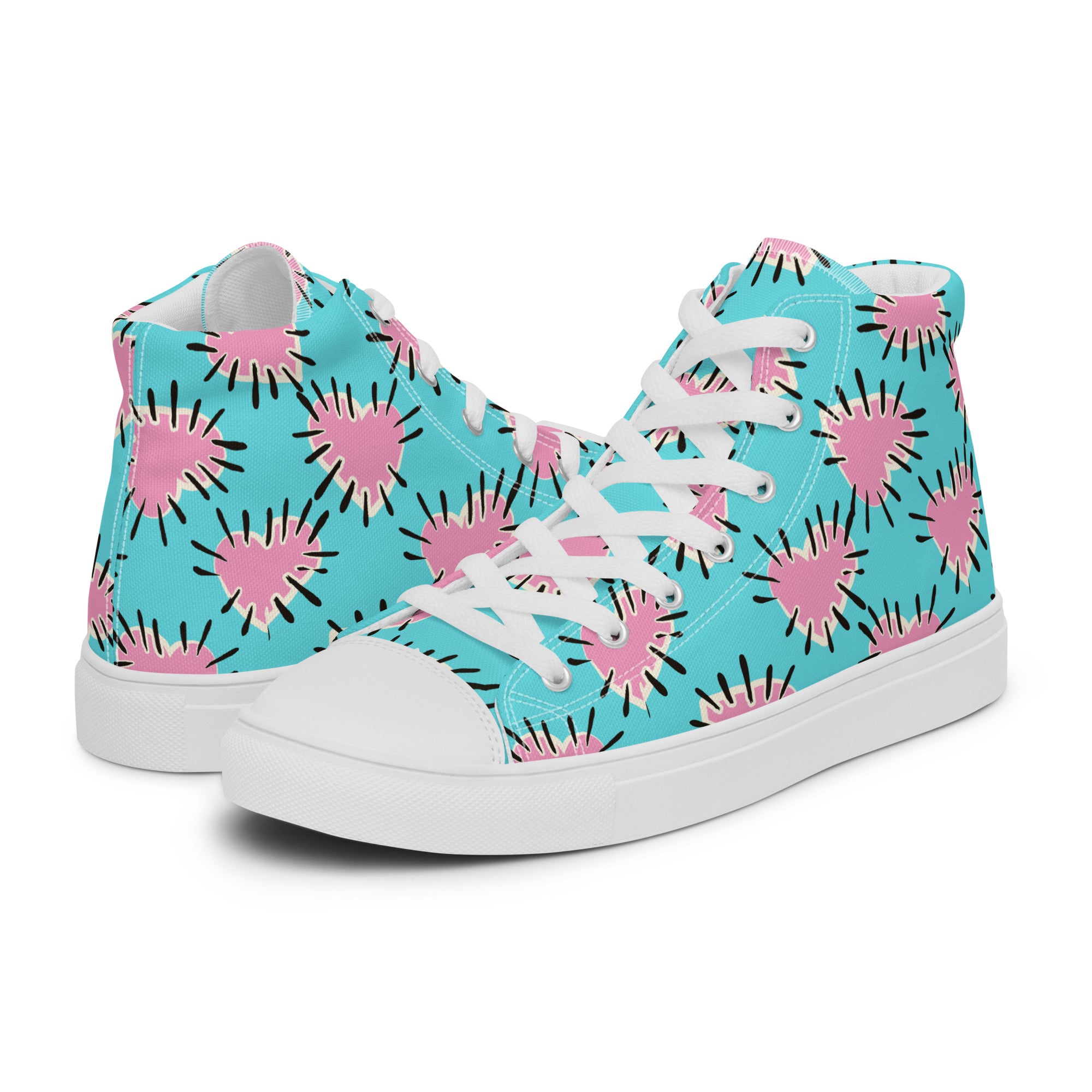 Womens High Top Sneakers Retro Pink Heartburst Print Fashion Canvas Shoes 6Pai1