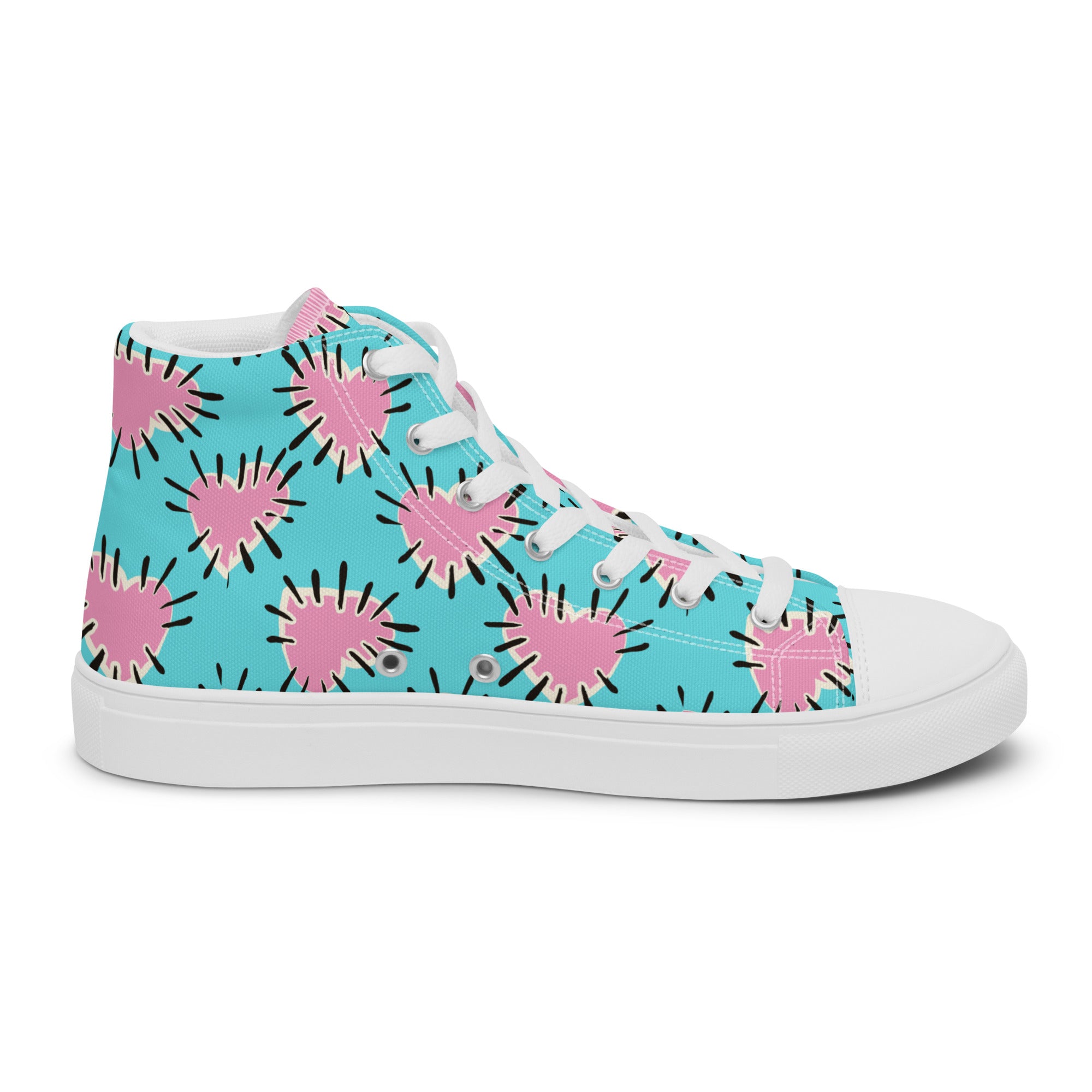 Women’s High-Top Sneakers – Retro Pink Heartburst Print, Fashion Canvas Shoes