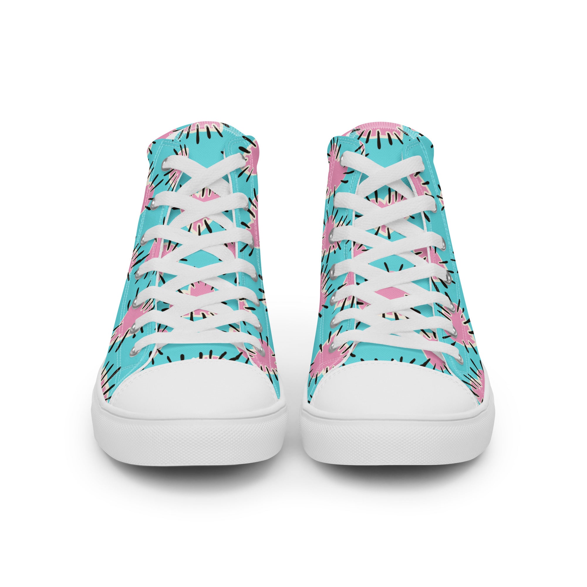 Women’s High-Top Sneakers – Retro Pink Heartburst Print, Fashion Canvas Shoes