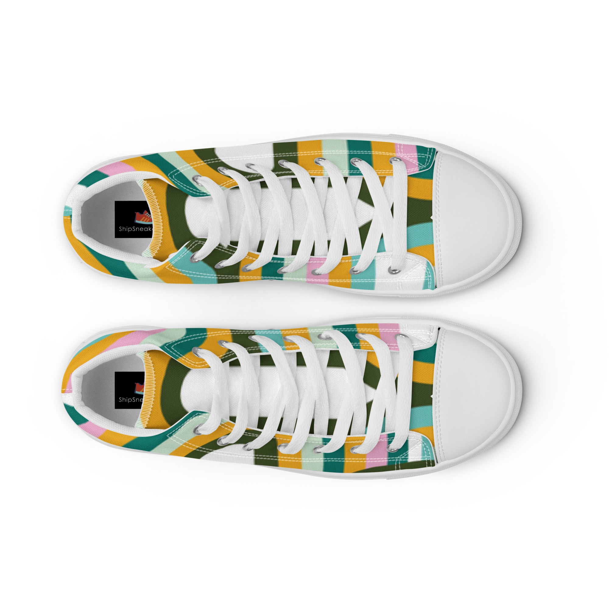 Women’s High-Top Sneakers – Retro Stripes Print, Colorful Canvas Shoes