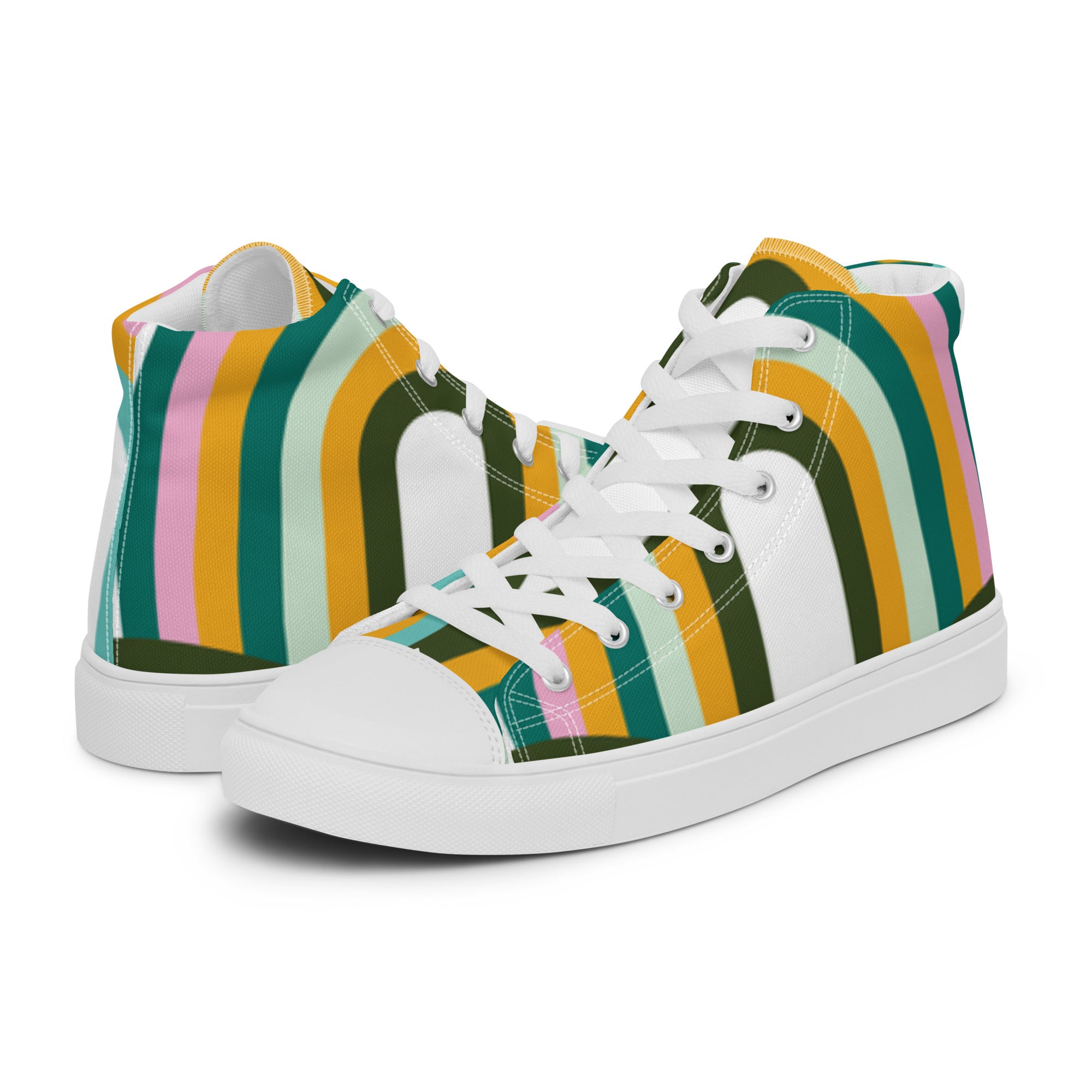 Womens High Top Sneakers Retro Stripes Print Colorful Canvas Shoes