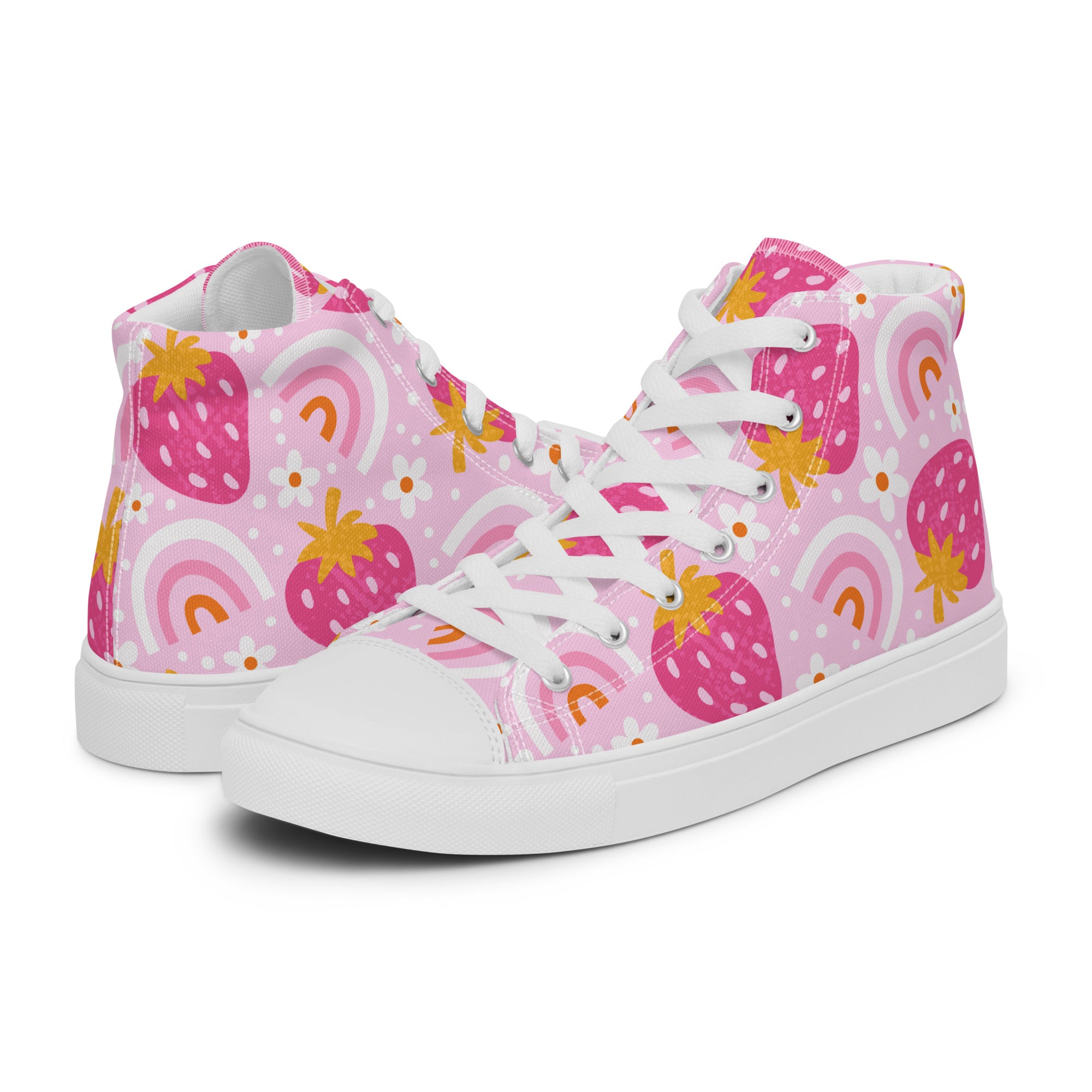 Womens High Top Sneakers Strawberry And Rainbow Print Casual Canvas Shoes Ezis5