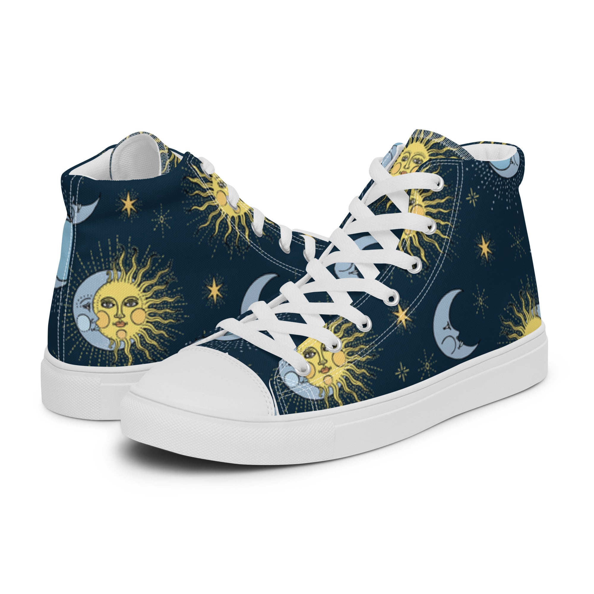 Womens High Top Sneakers Sun Moon Celestial Print Artistic Canvas Shoes