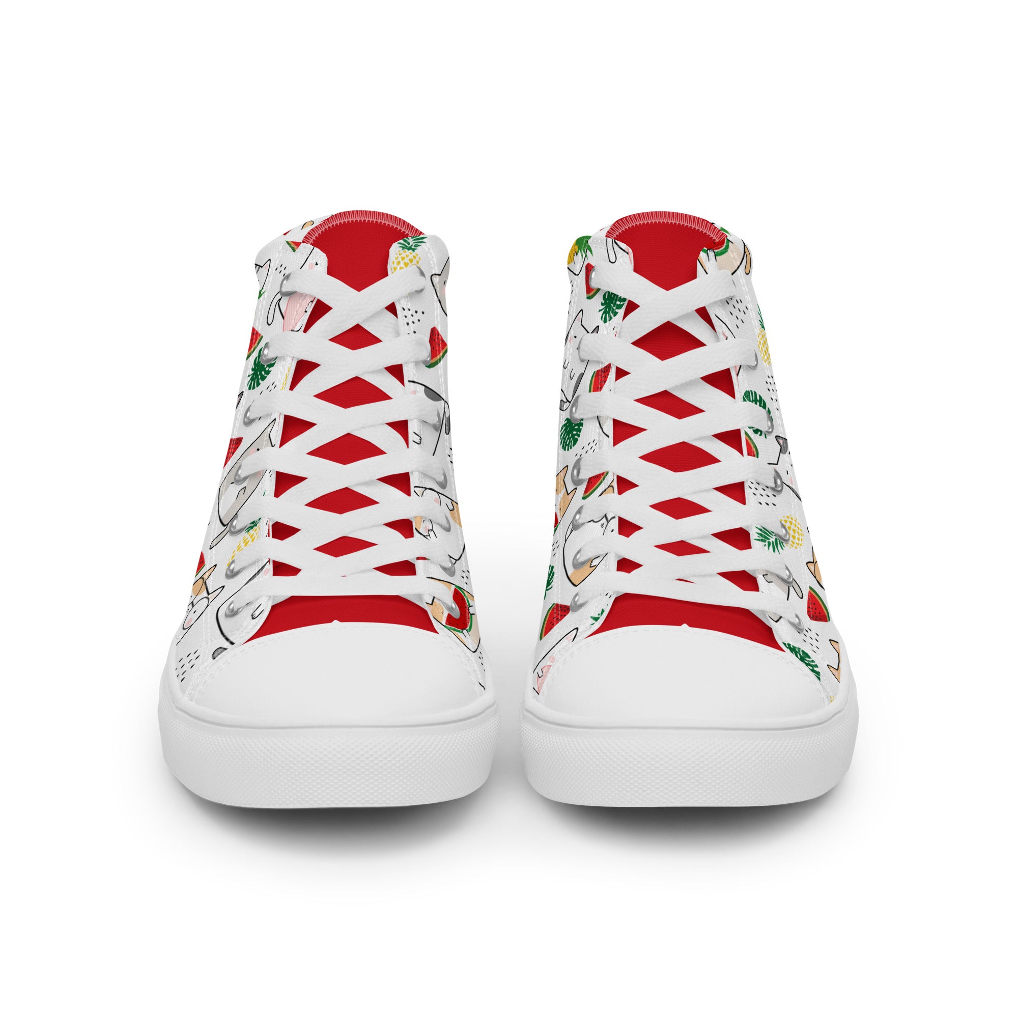 Women’s High-Top Sneakers – Tropical Cat & Fruit Print, Fun Canvas Shoes