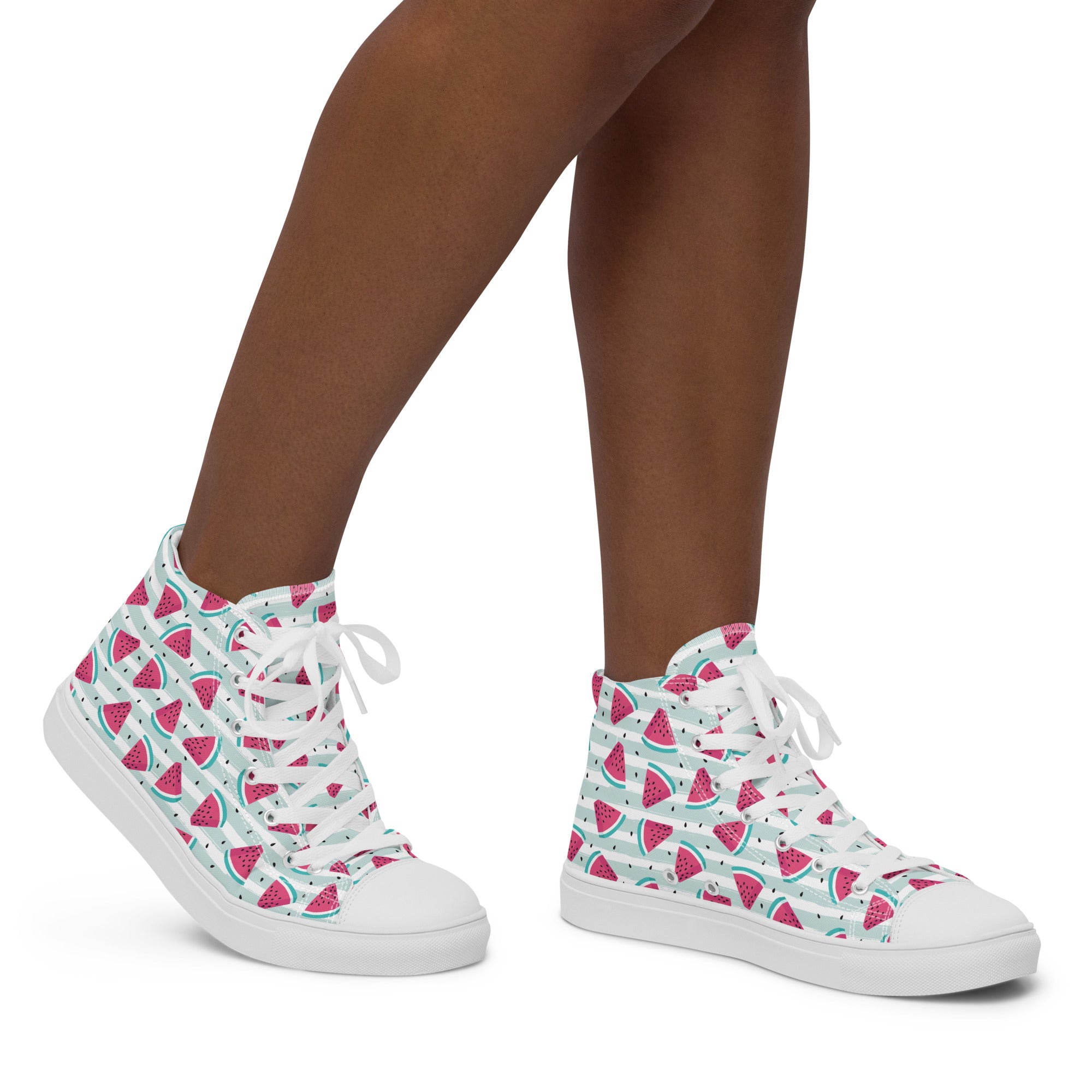 Women’s High-Top Sneakers – Watermelon Slice Print, Fun Canvas Shoes