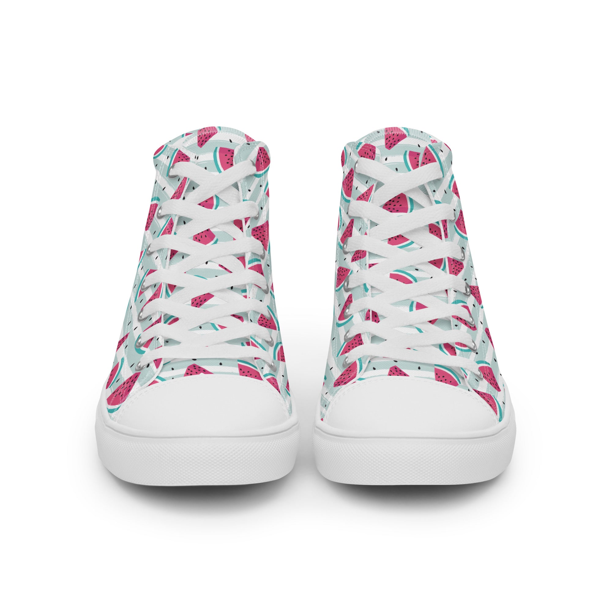 Women’s High-Top Sneakers – Watermelon Slice Print, Fun Canvas Shoes