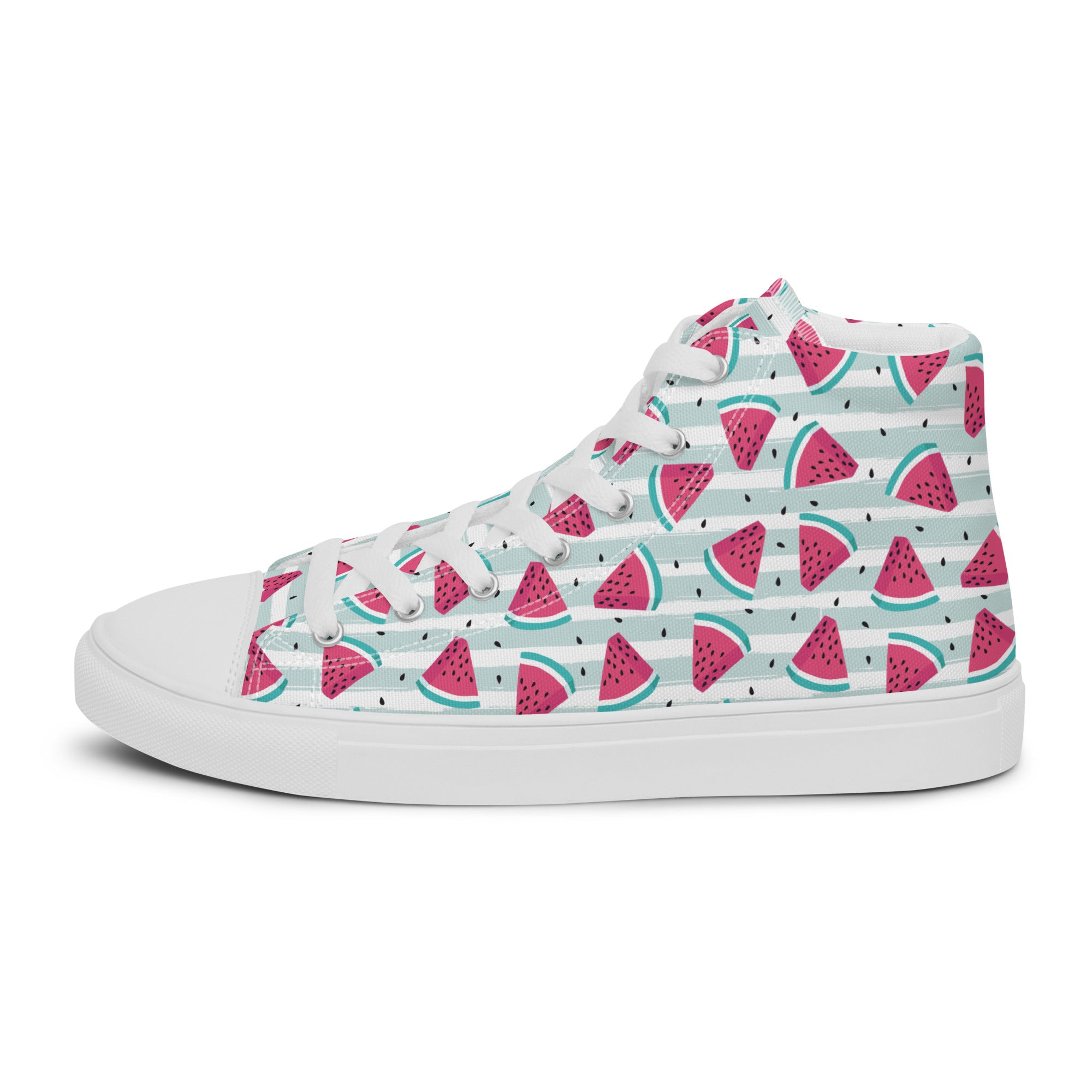 Women’s High-Top Sneakers – Watermelon Slice Print, Fun Canvas Shoes