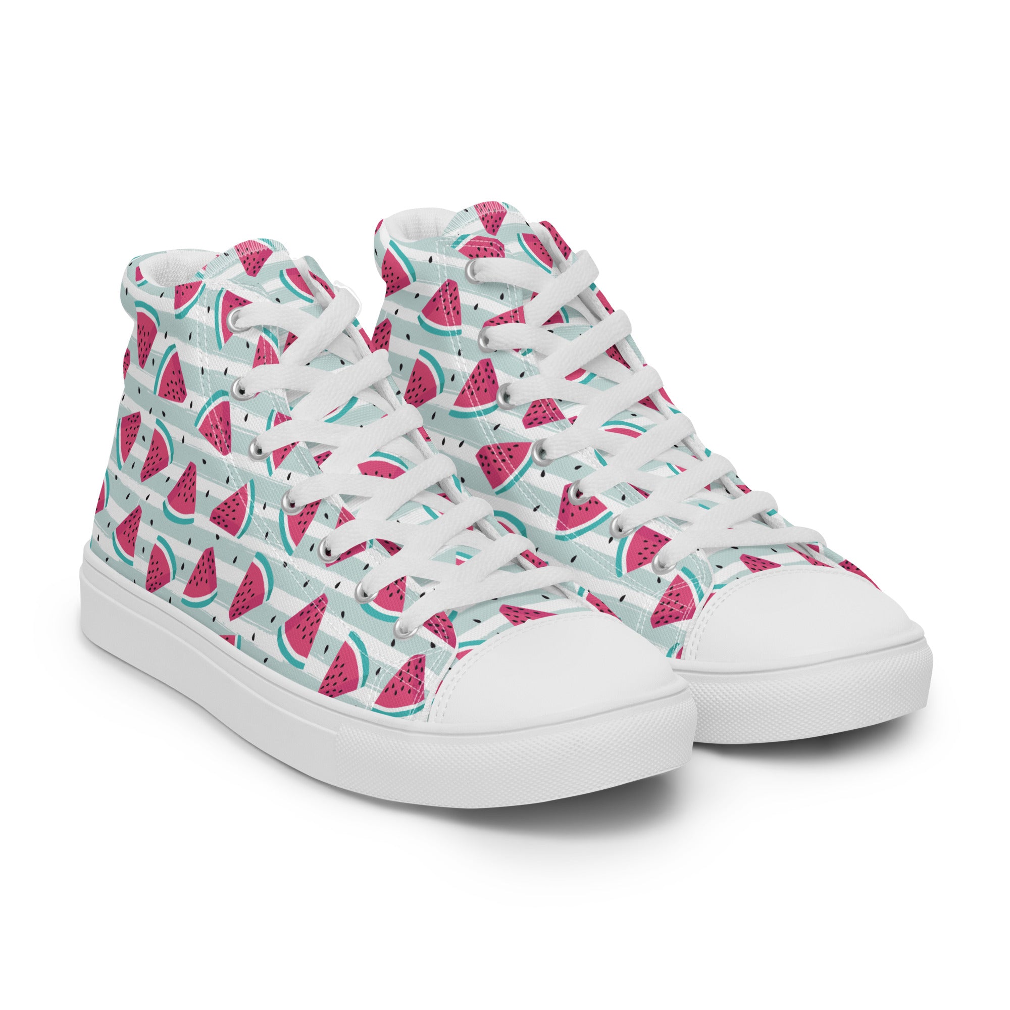 Women’s High-Top Sneakers – Watermelon Slice Print, Fun Canvas Shoes