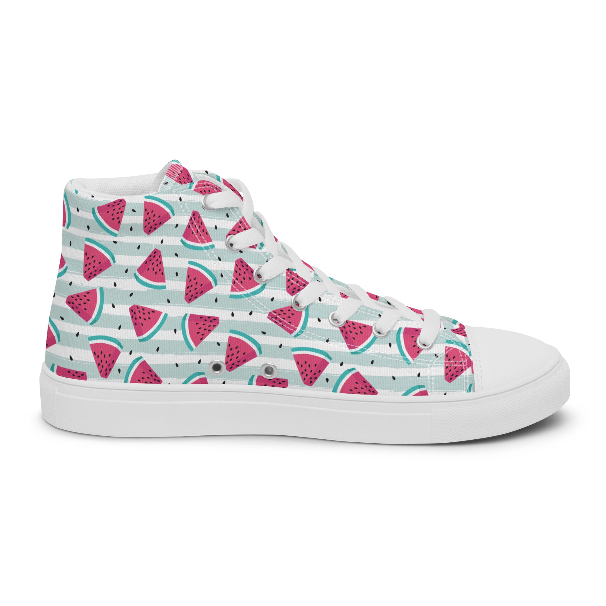 Women’s High-Top Sneakers – Watermelon Slice Print, Fun Canvas Shoes