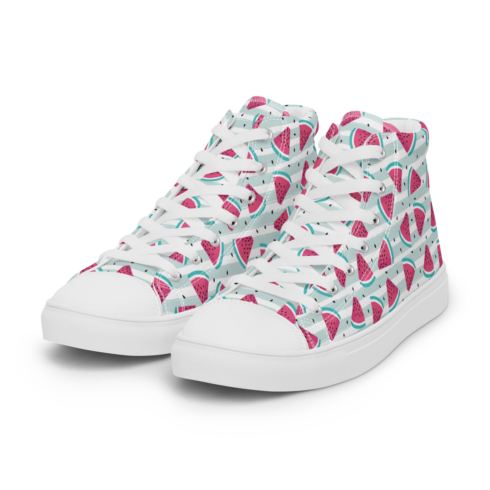 Women’s High-Top Sneakers – Watermelon Slice Print, Fun Canvas Shoes