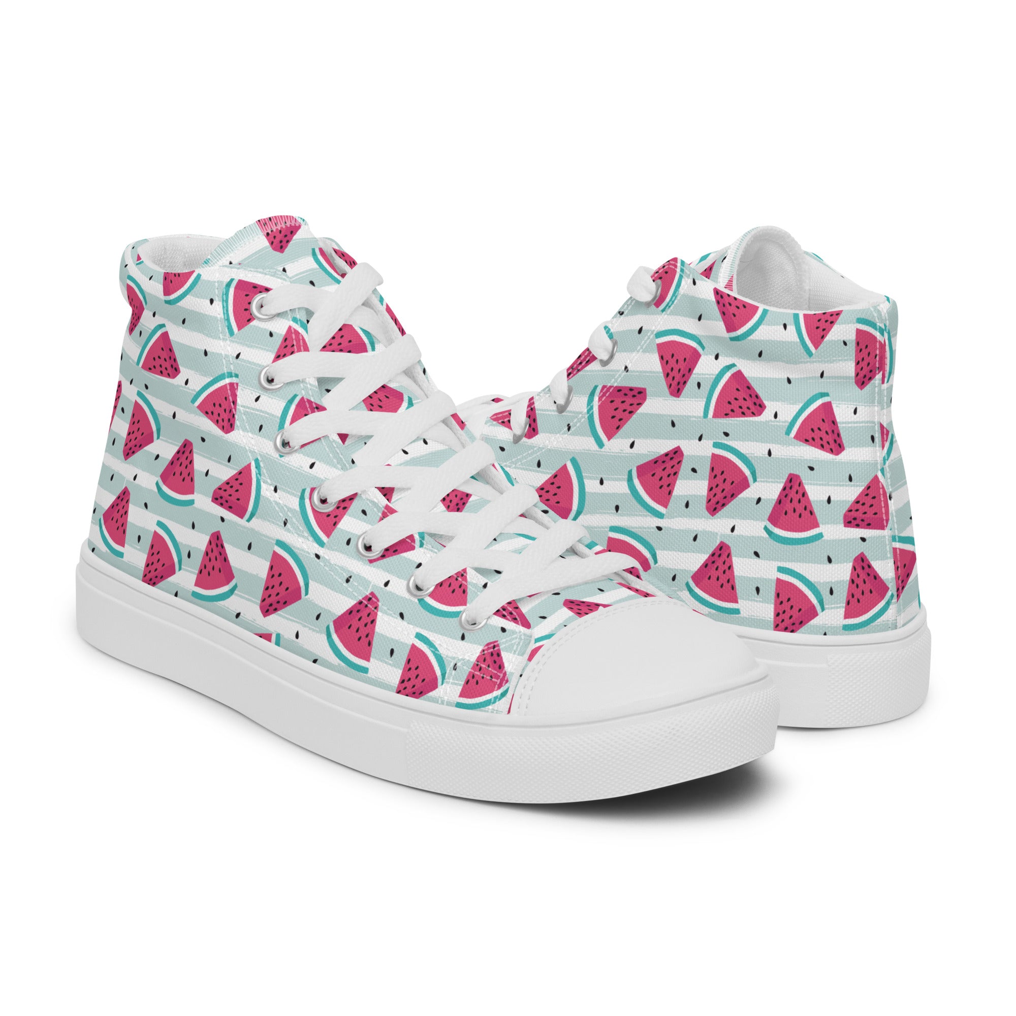 Women’s High-Top Sneakers – Watermelon Slice Print, Fun Canvas Shoes