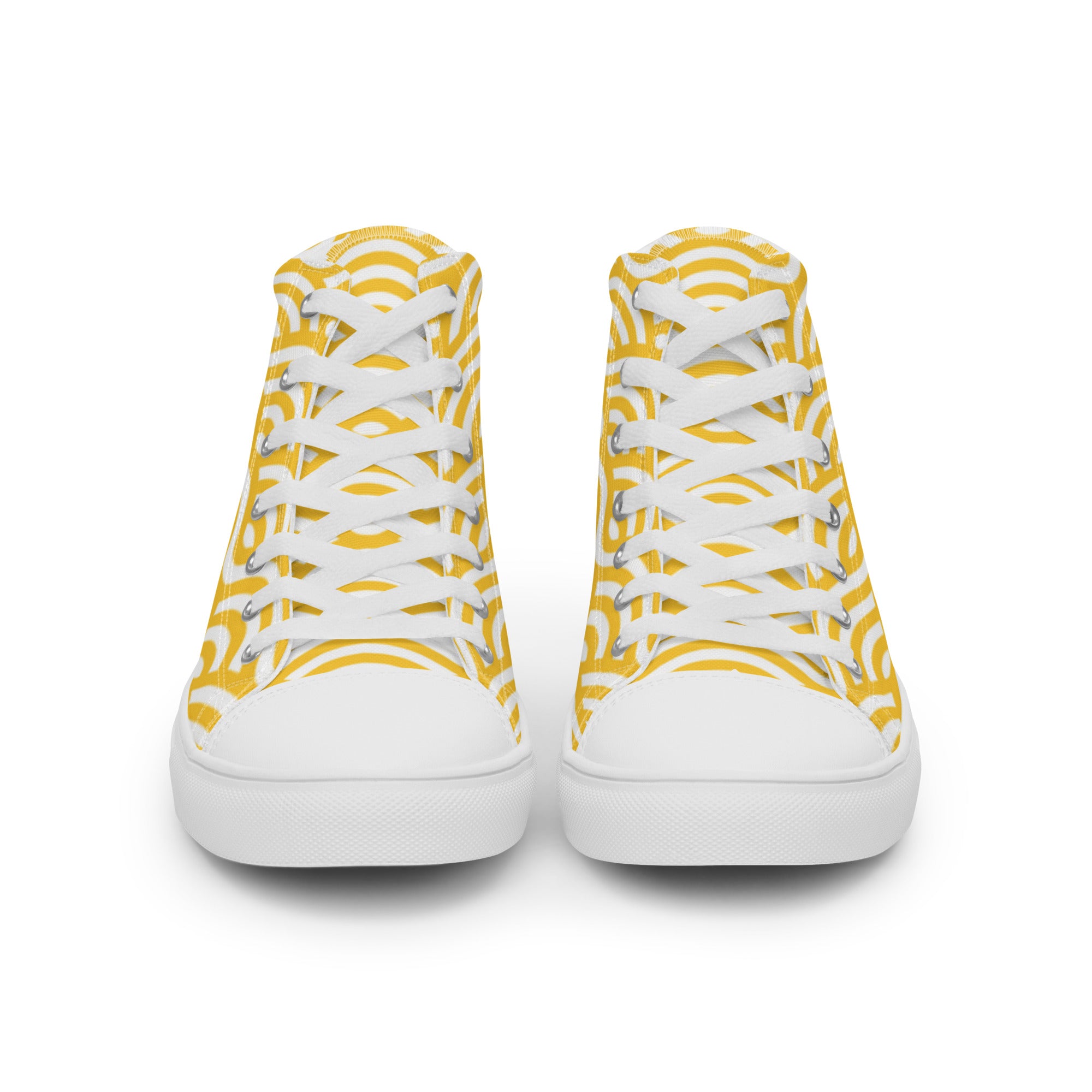 Women’s High-Top Sneakers – Yellow Wave Pattern, Vibrant Canvas Shoes