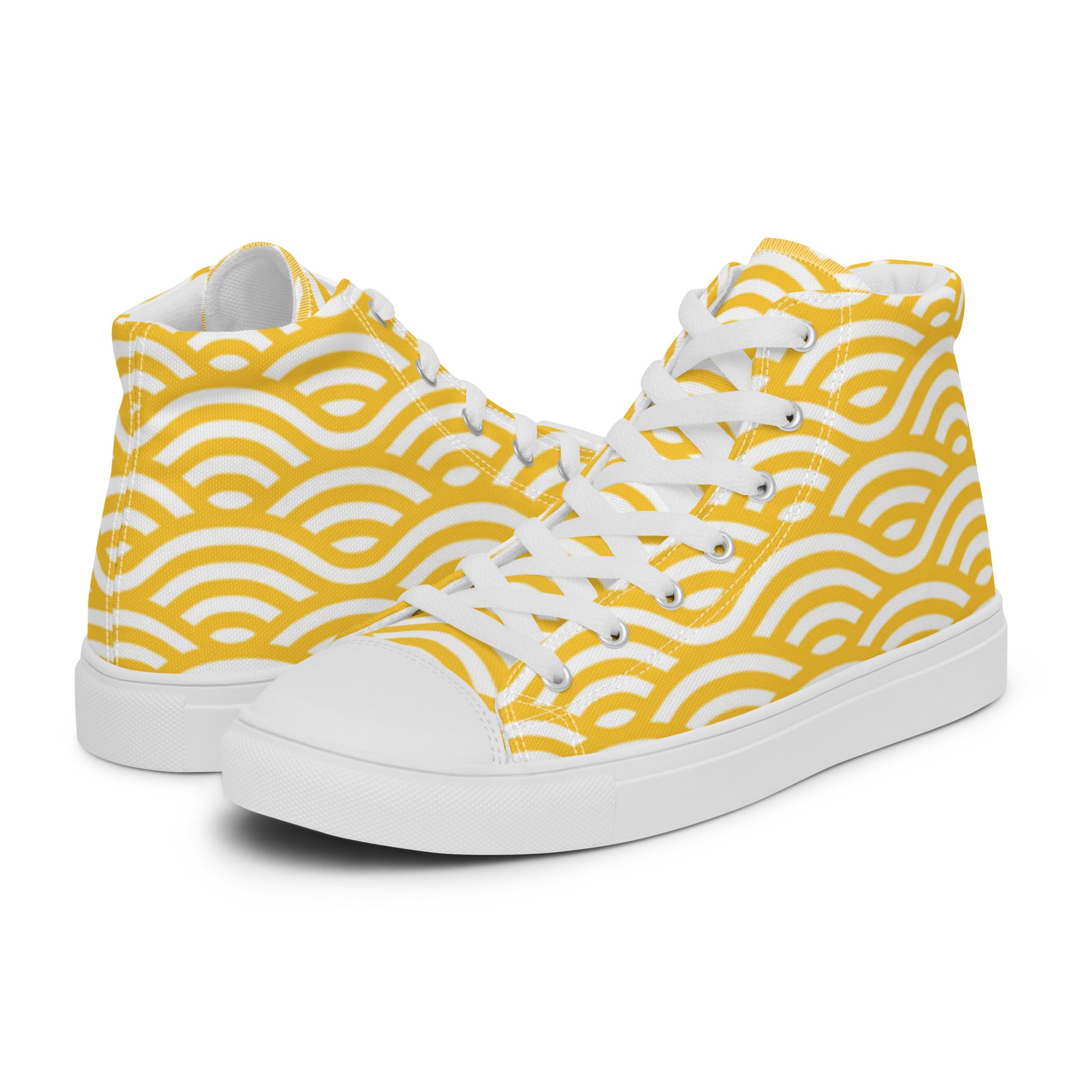 Womens High Top Sneakers Yellow Wave Pattern Vibrant Canvas Shoes