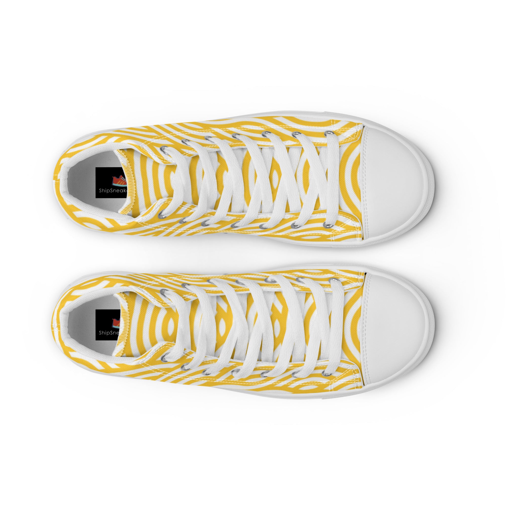 Women’s High-Top Sneakers – Yellow Wave Pattern, Vibrant Canvas Shoes