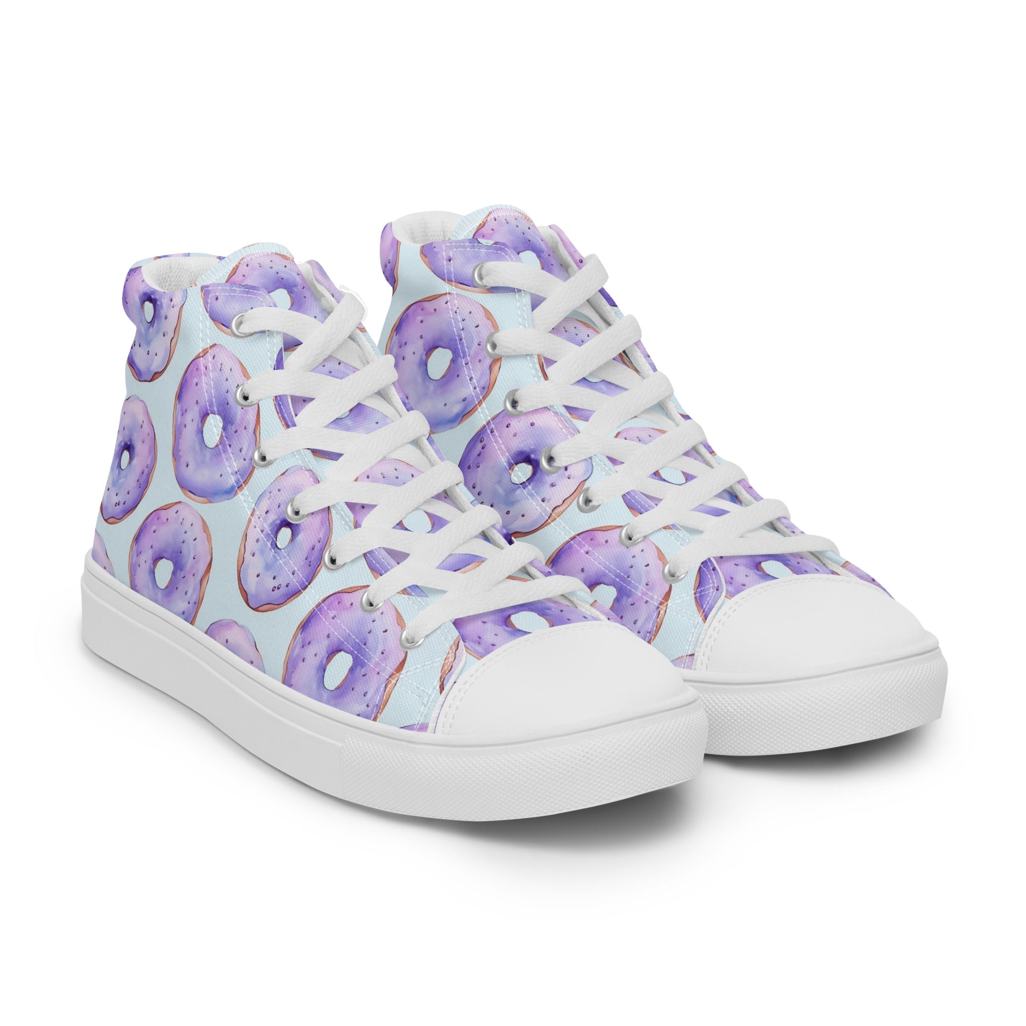 Women’s High-Top Sneakers with Pastel Donut Pattern – Lightweight, Comfortable Canvas Shoes