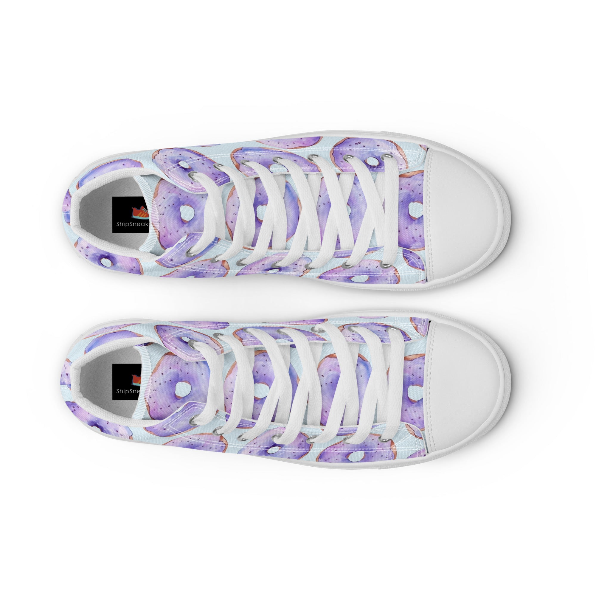 Women’s High-Top Sneakers with Pastel Donut Pattern – Lightweight, Comfortable Canvas Shoes