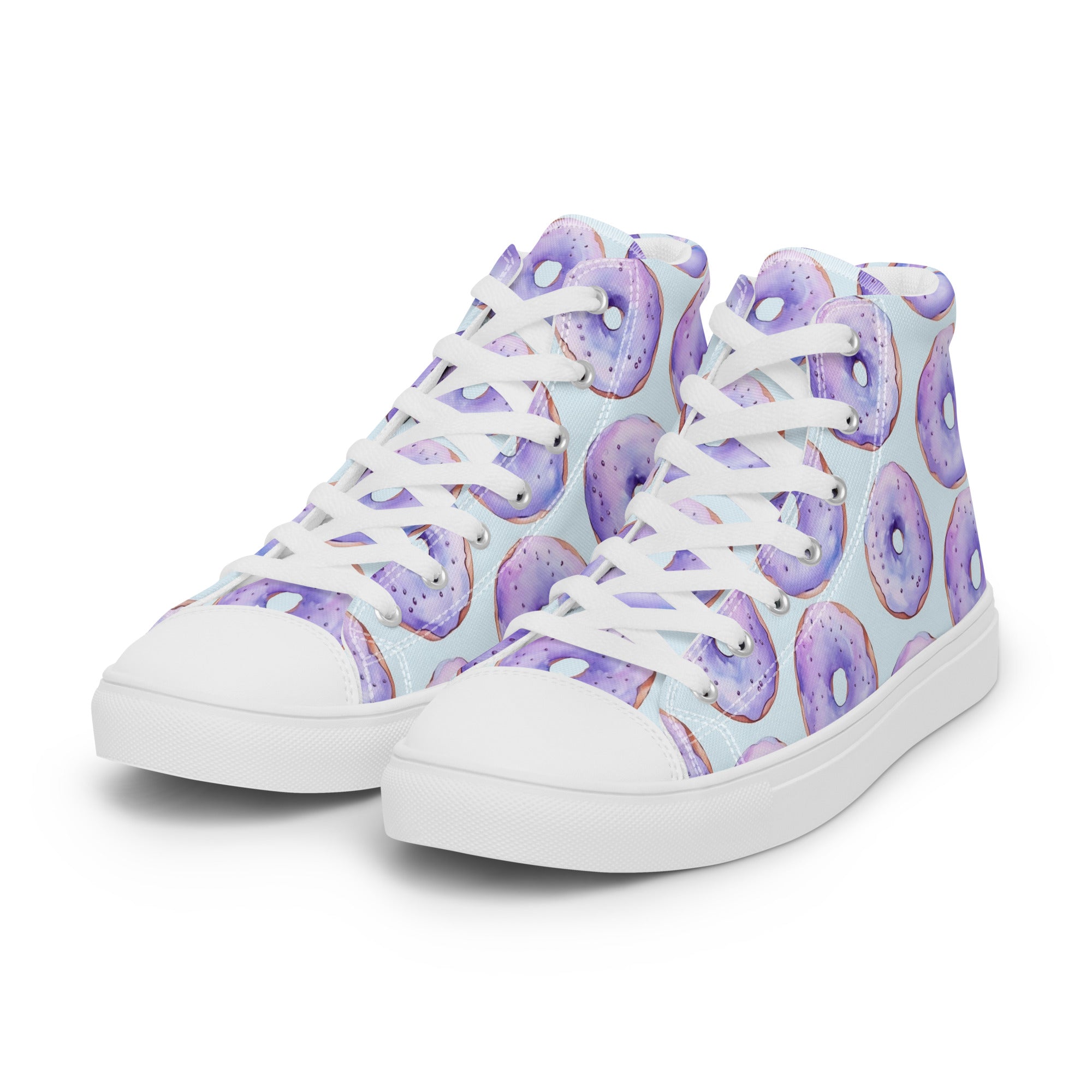 Women’s High-Top Sneakers with Pastel Donut Pattern – Lightweight, Comfortable Canvas Shoes