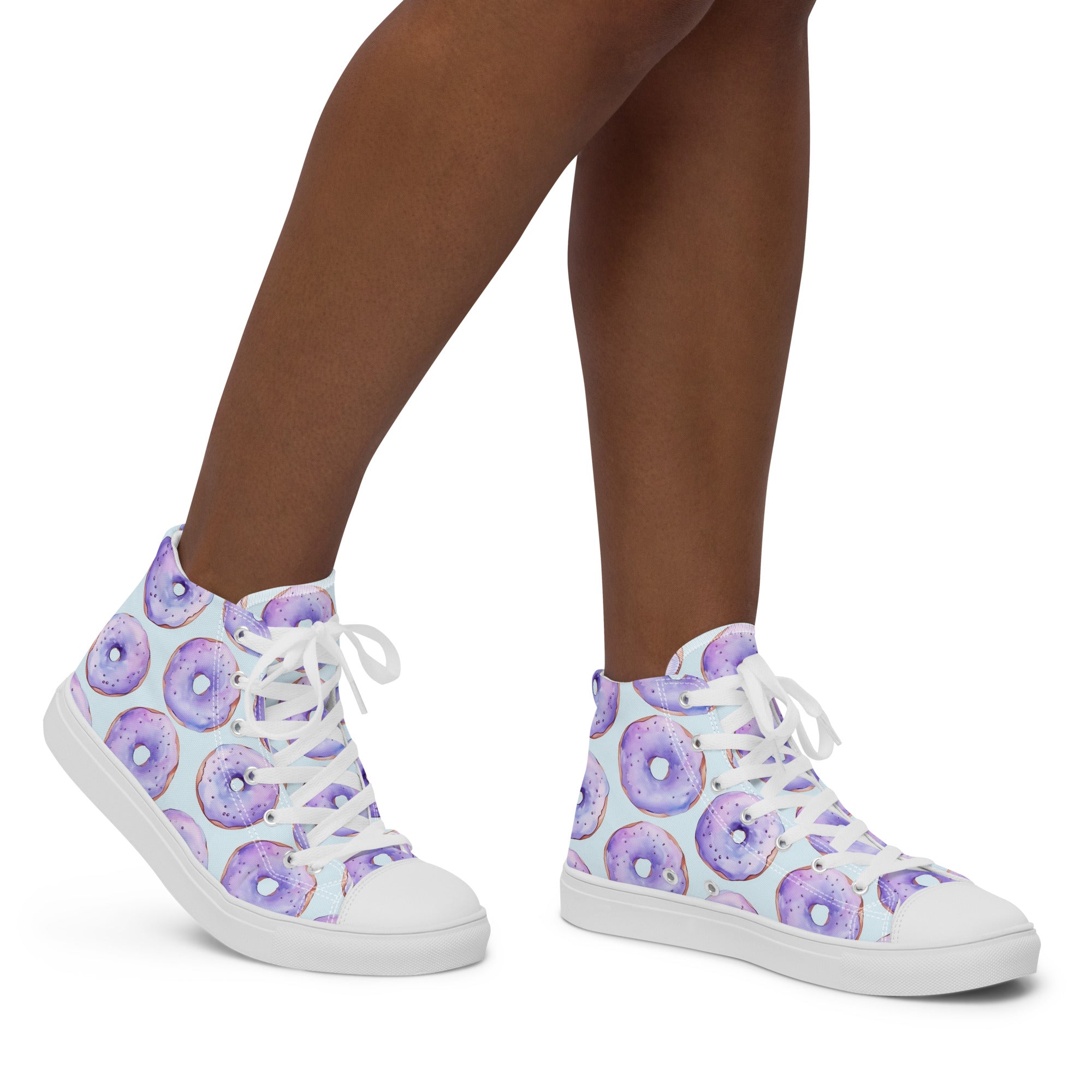 Women’s High-Top Sneakers with Pastel Donut Pattern – Lightweight, Comfortable Canvas Shoes