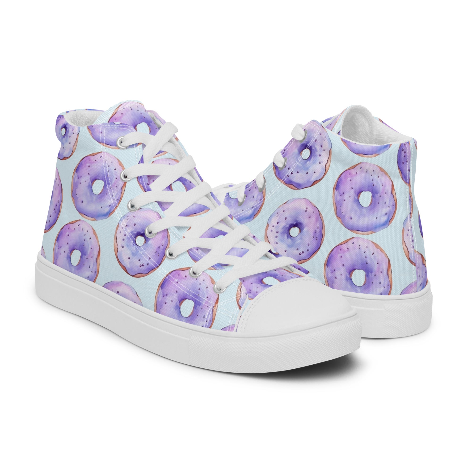 Women’s High-Top Sneakers with Pastel Donut Pattern – Lightweight, Comfortable Canvas Shoes