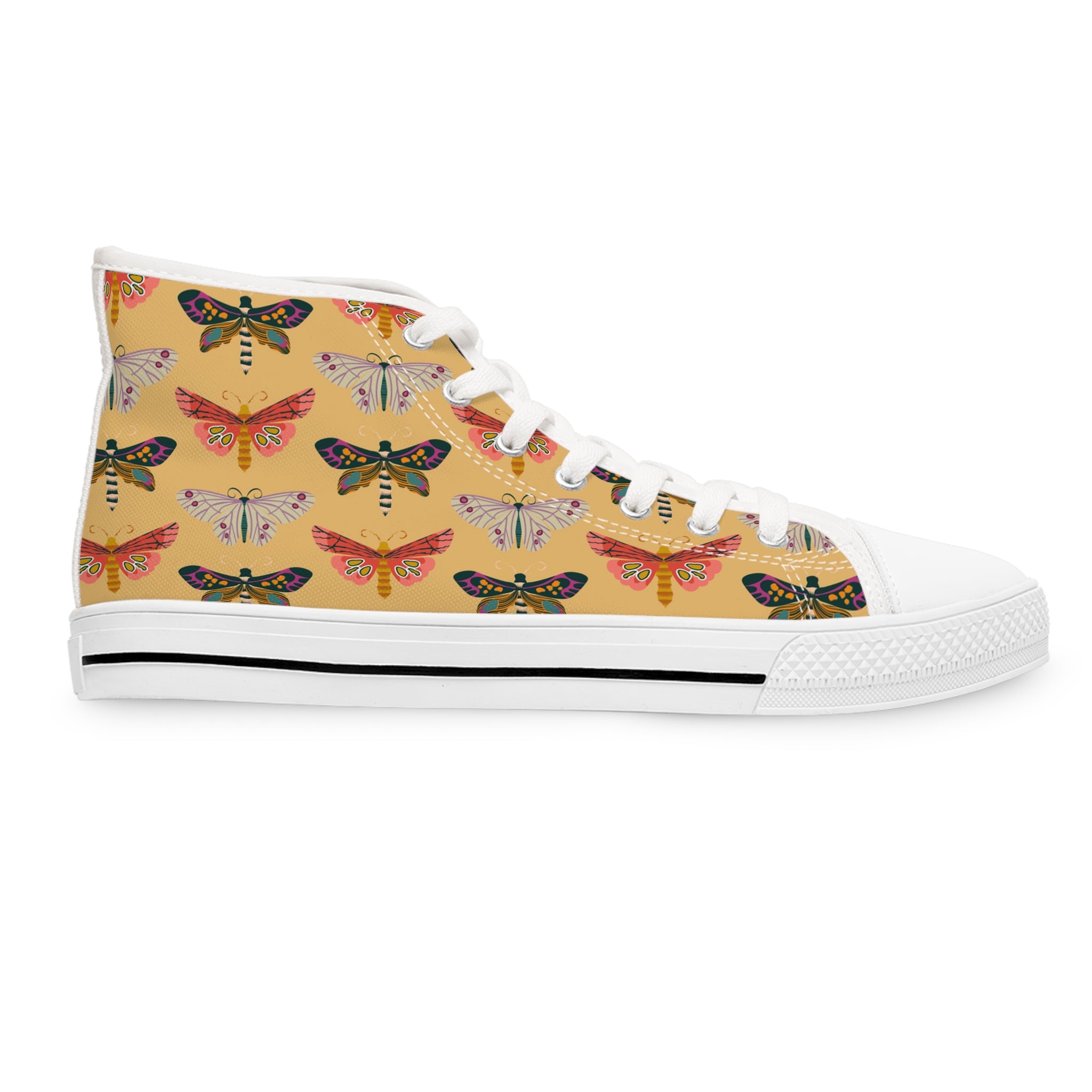 Women’s Moth Print High-Top Canvas Sneakers – Lightweight, Durable, and Unique Design