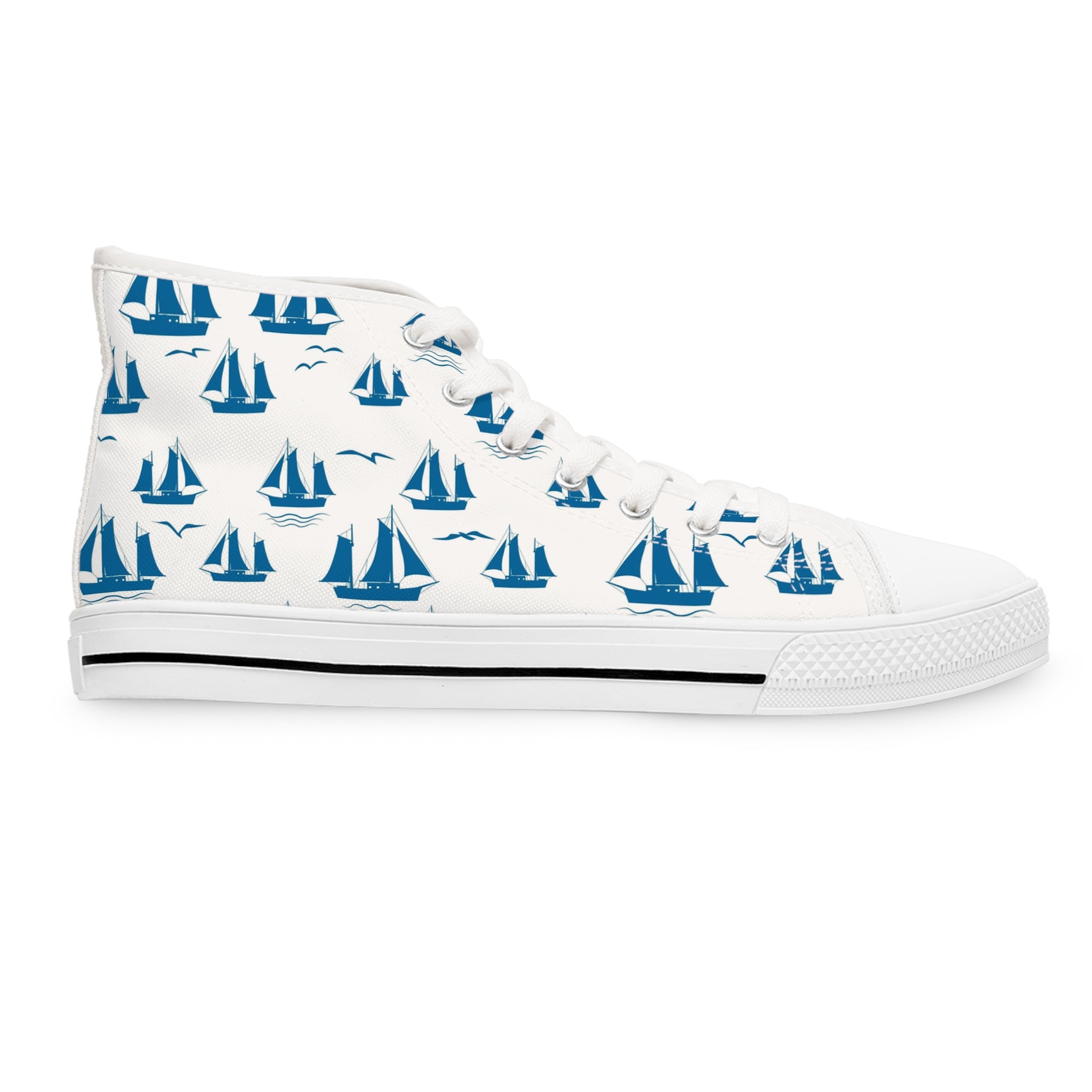 Women’s Nautical Sailboat High-Top Canvas Sneakers – Lightweight, Breathable, and Coastal Style