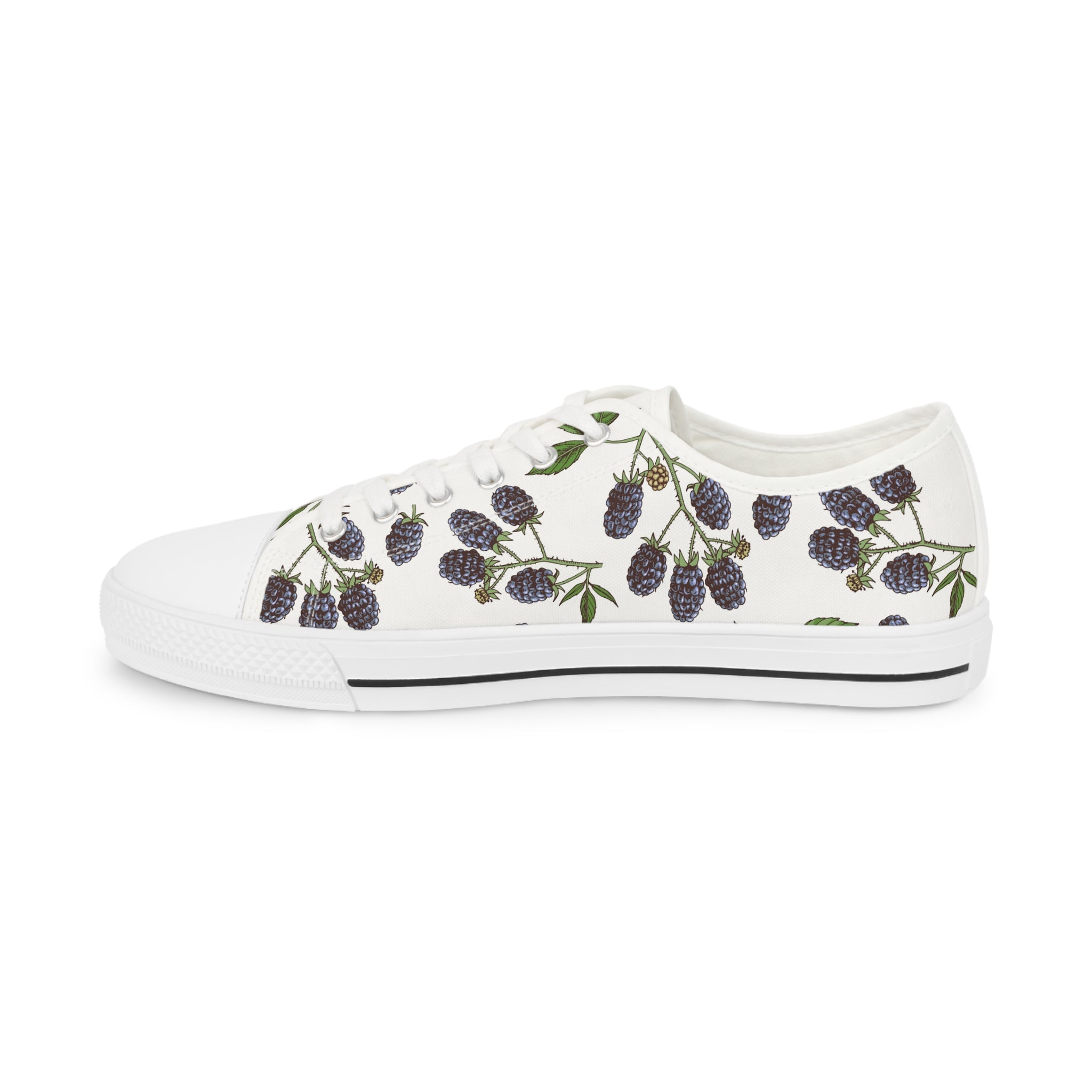 Men’s Canvas Low-Top Sneakers, Blackberry Print, Fruit Theme,  Breathable & Lightweight