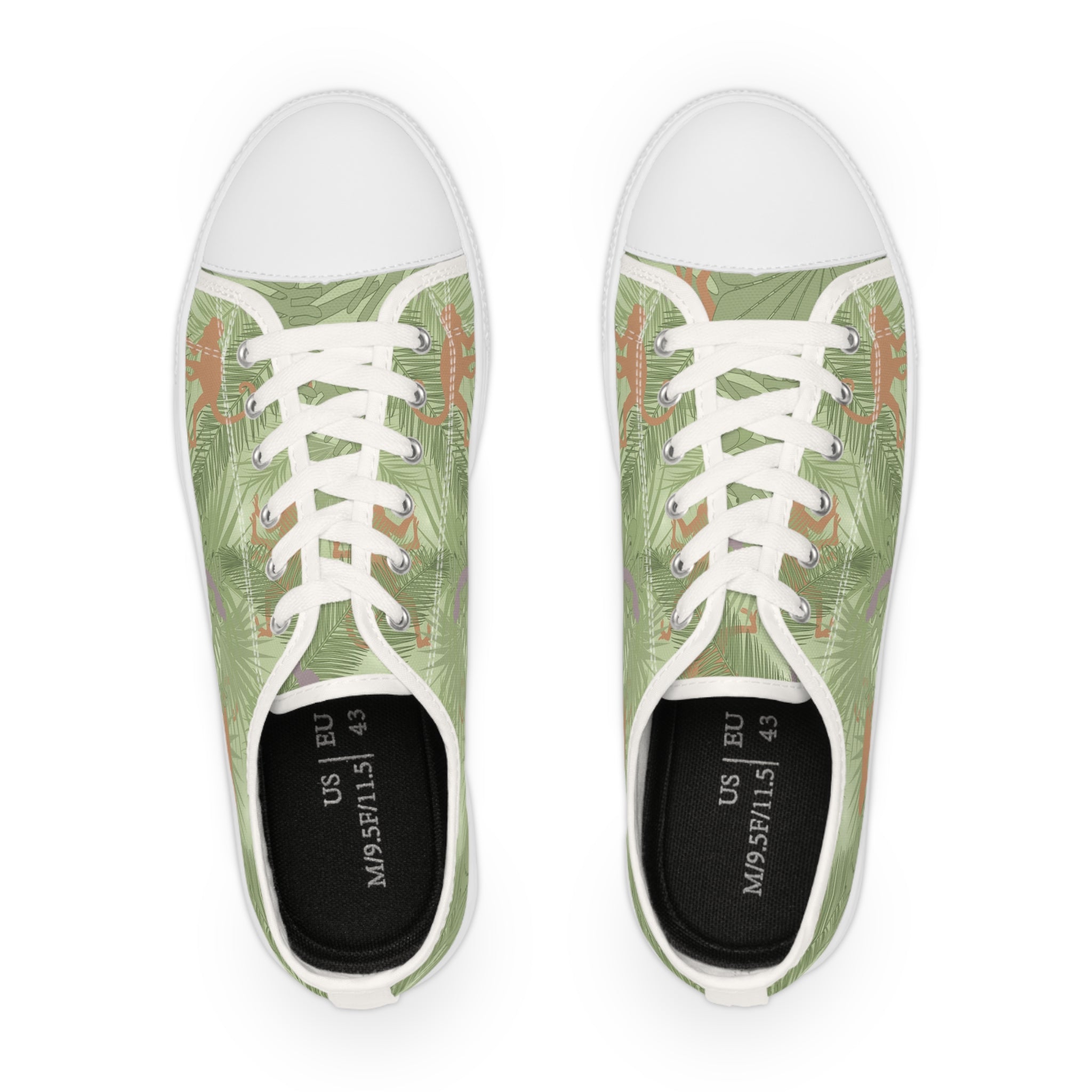 Men’s Canvas Low-Top Sneakers, Monkey & Tropical Print, Jungle Theme, Breathable & Lightweight