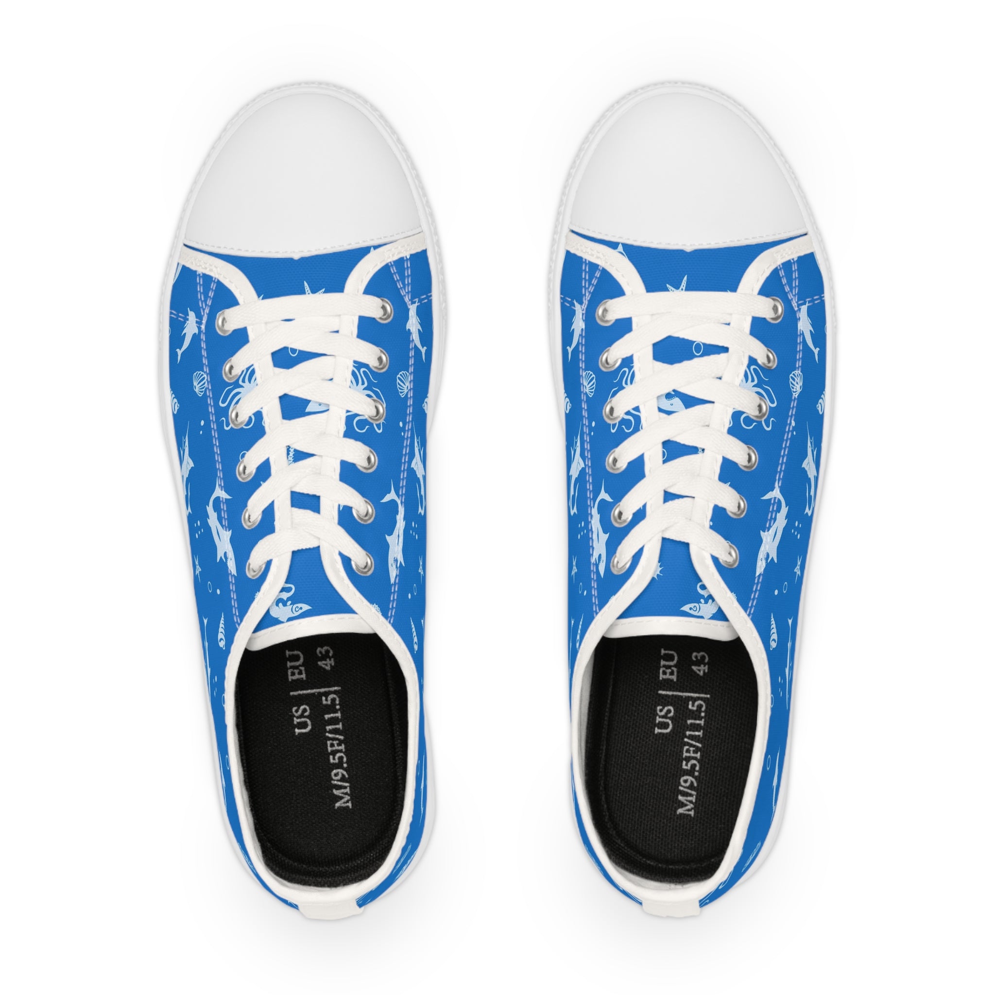 Men’s Canvas Low-Top Sneakers, Shark Print, Ocean Theme, Marine Life, Breathable & Lightweight