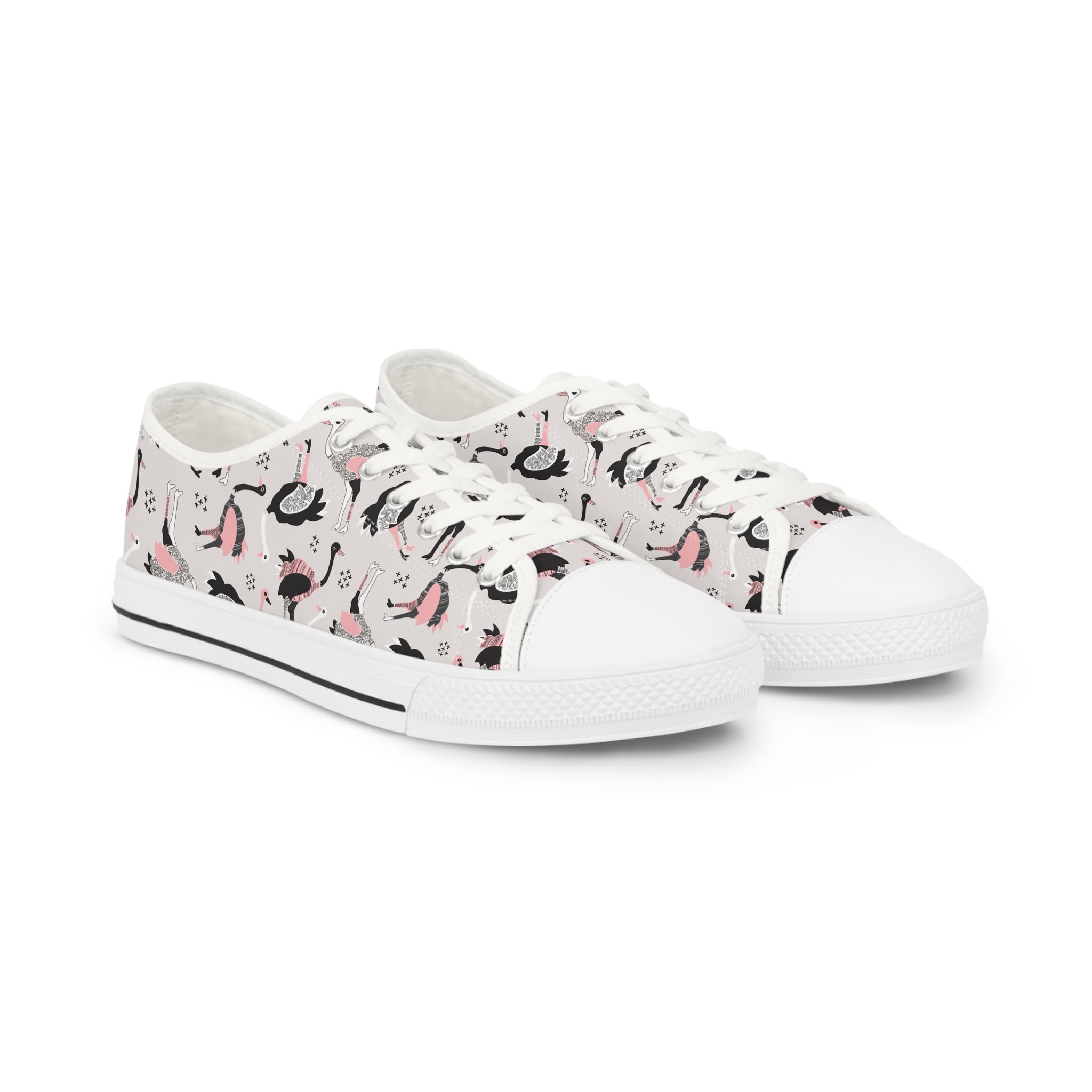 Mens Ostrich Pattern Low Top Sneakers Stylish Black Pink And White Animal Print Zm3U6