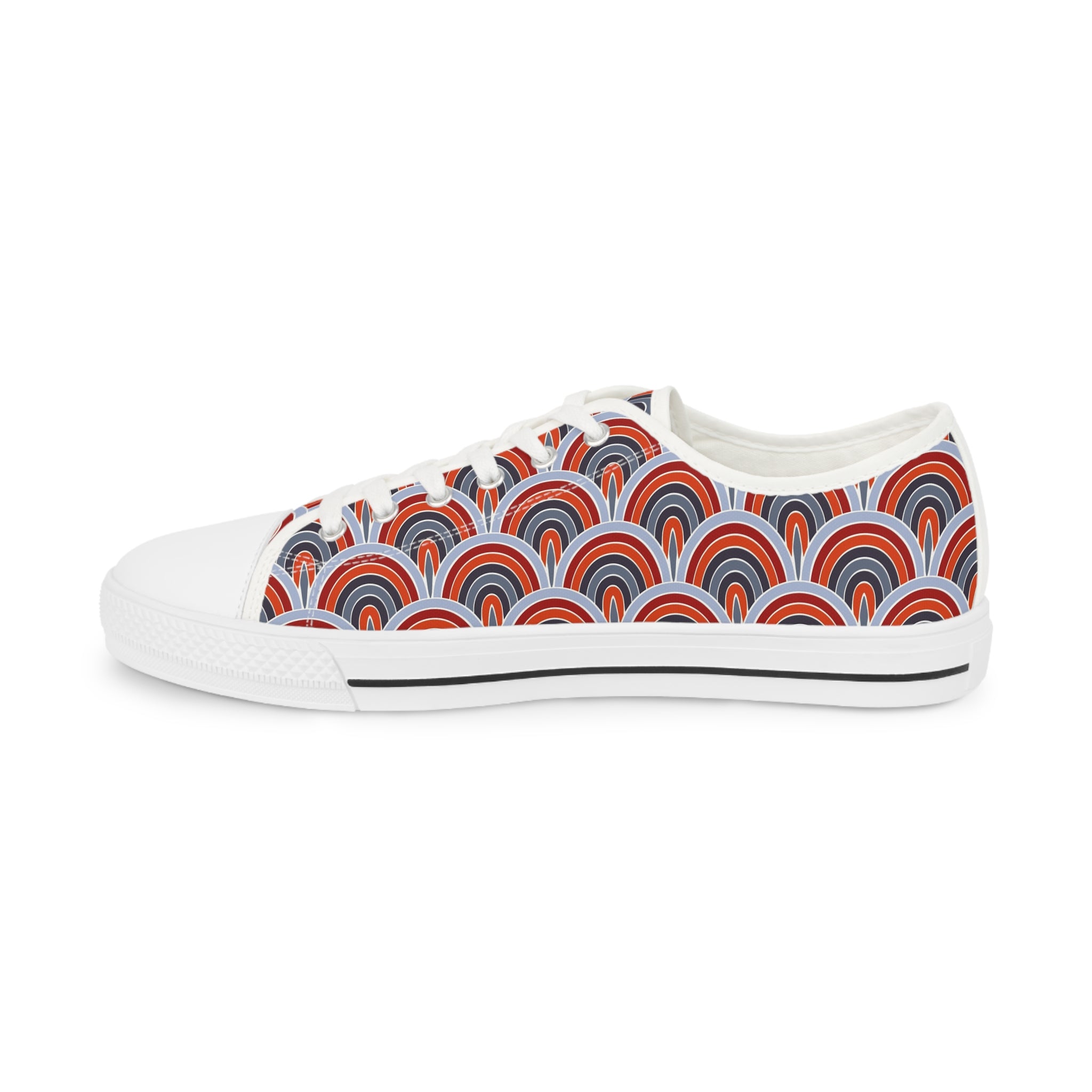 Men’s Retro Wave Pattern Low-Top Sneakers – Stylish Red and Blue Geometric Design