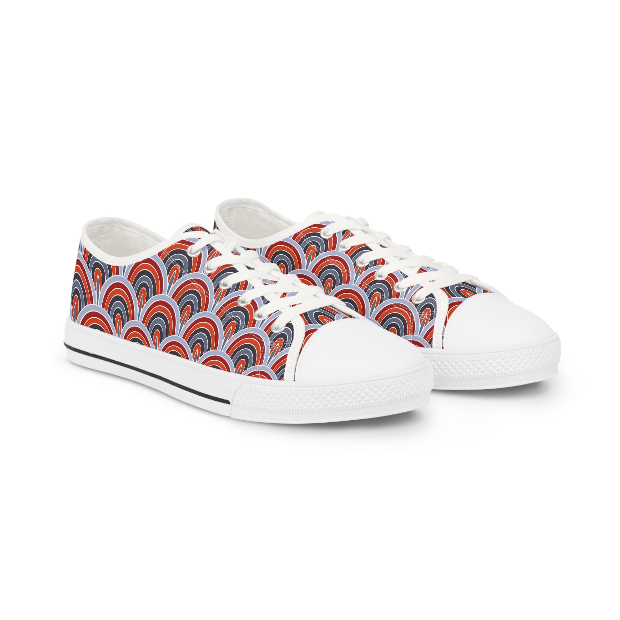 Mens Retro Wave Pattern Low Top Sneakers Stylish Red And Blue Geometric Design Agjhp