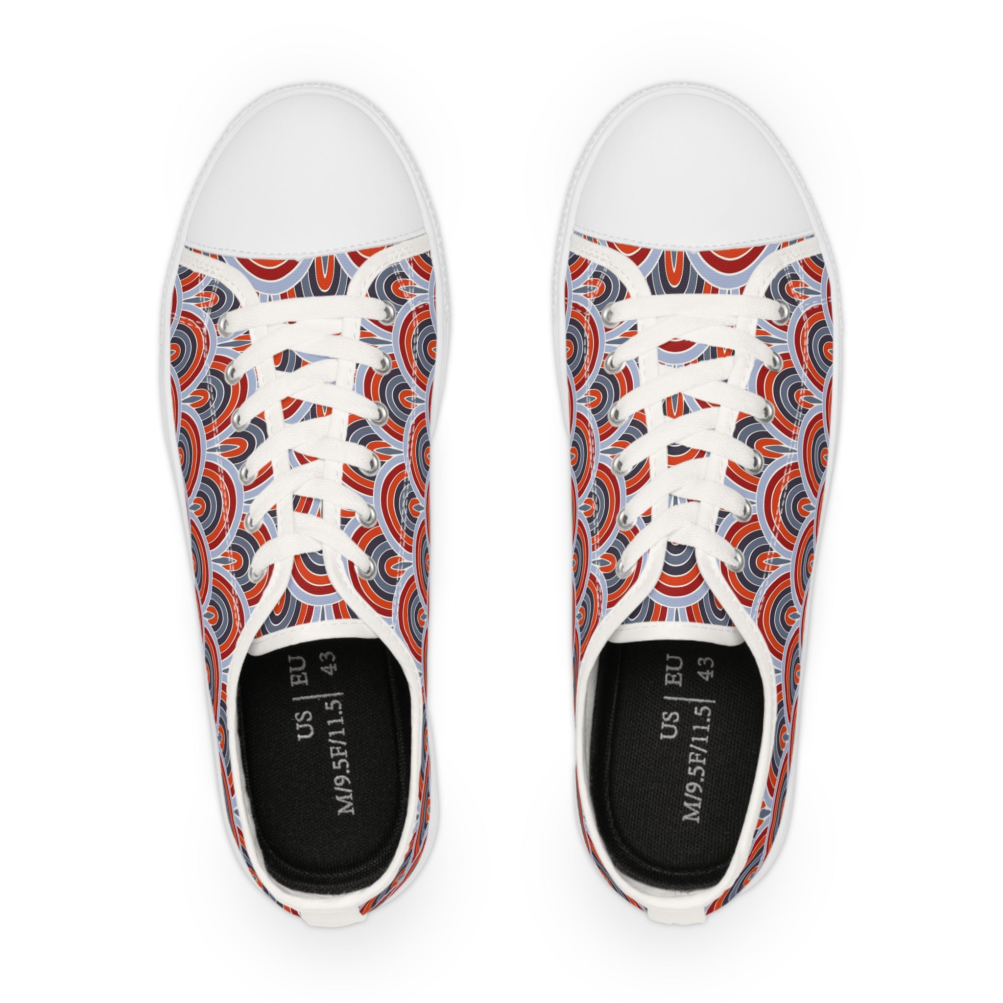 Men’s Retro Wave Pattern Low-Top Sneakers – Stylish Red and Blue Geometric Design