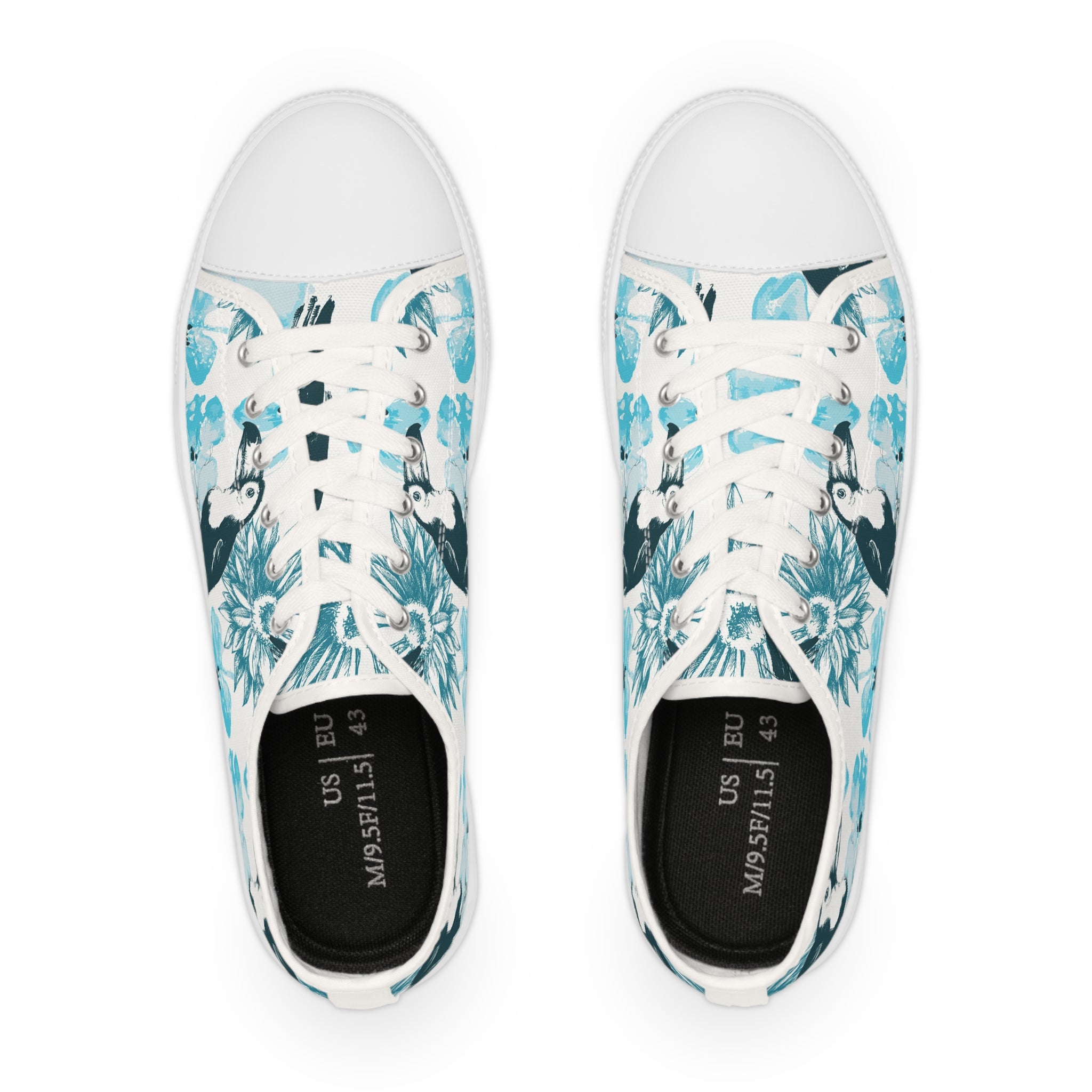 Men’s Toucan Floral Low-Top Sneakers – Blue and White Tropical Design