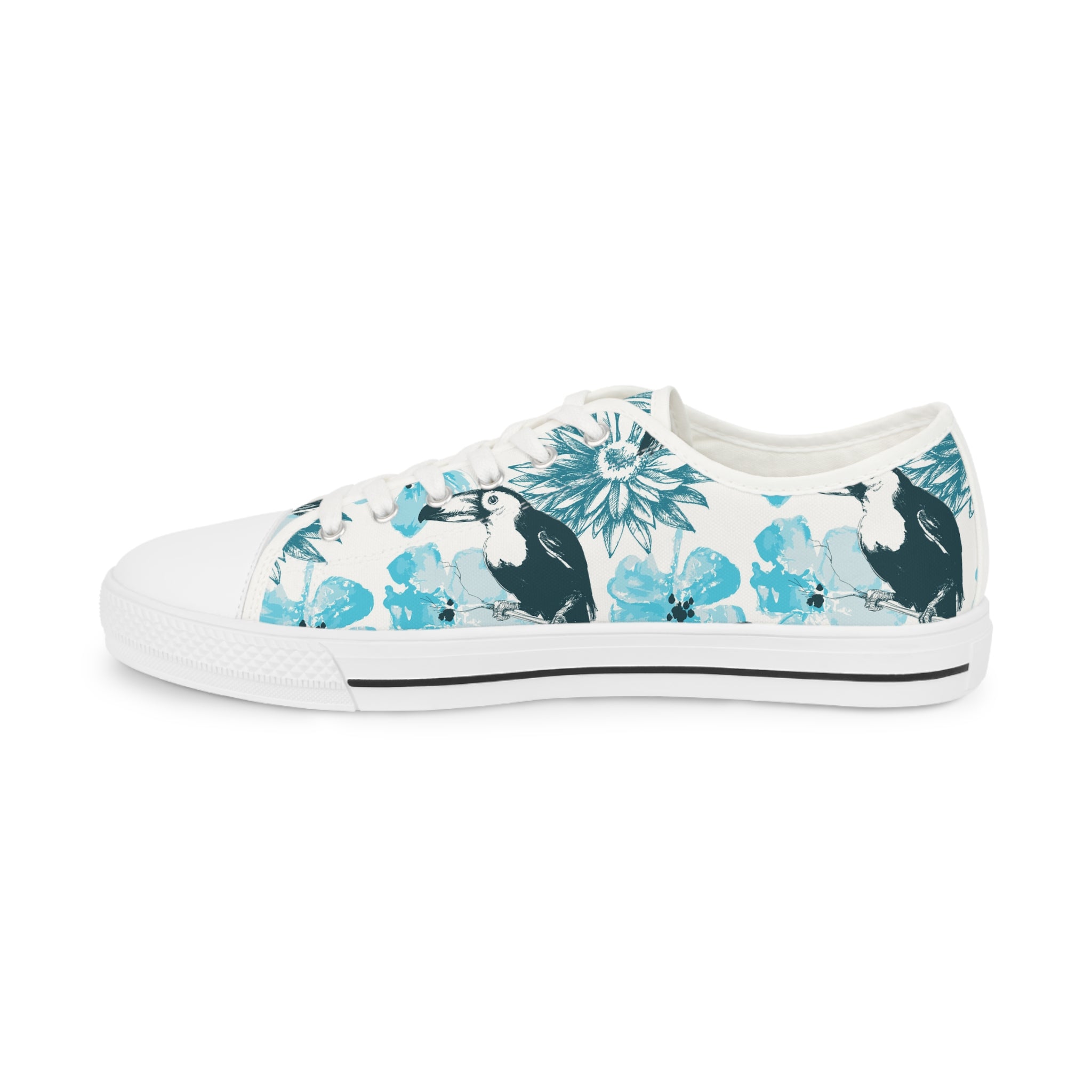 Men’s Toucan Floral Low-Top Sneakers – Blue and White Tropical Design