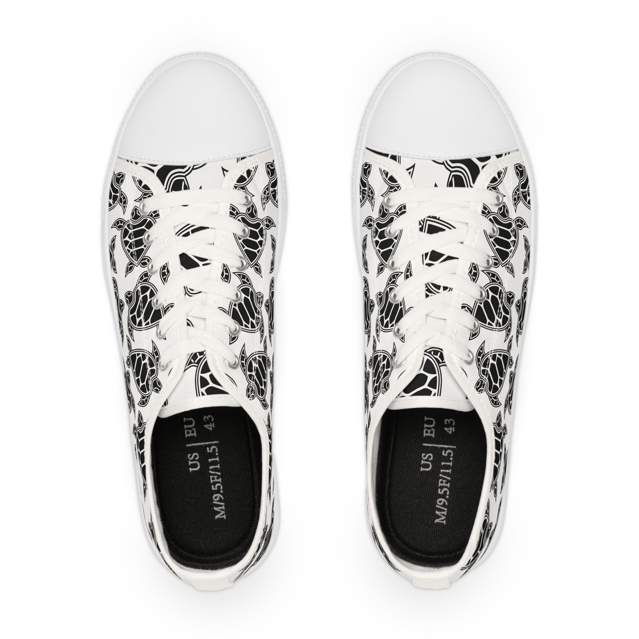 Men’s Turtle Pattern Low-Top Sneakers – Unique Black & White Sea Turtle Design