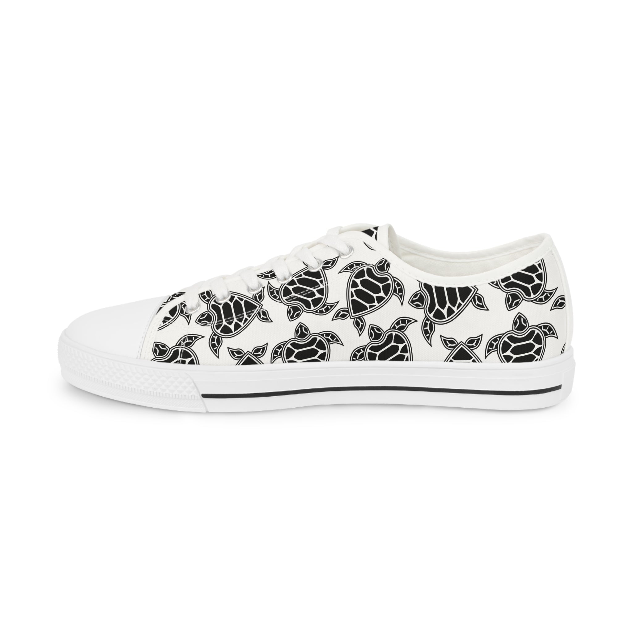 Men’s Turtle Pattern Low-Top Sneakers – Unique Black & White Sea Turtle Design