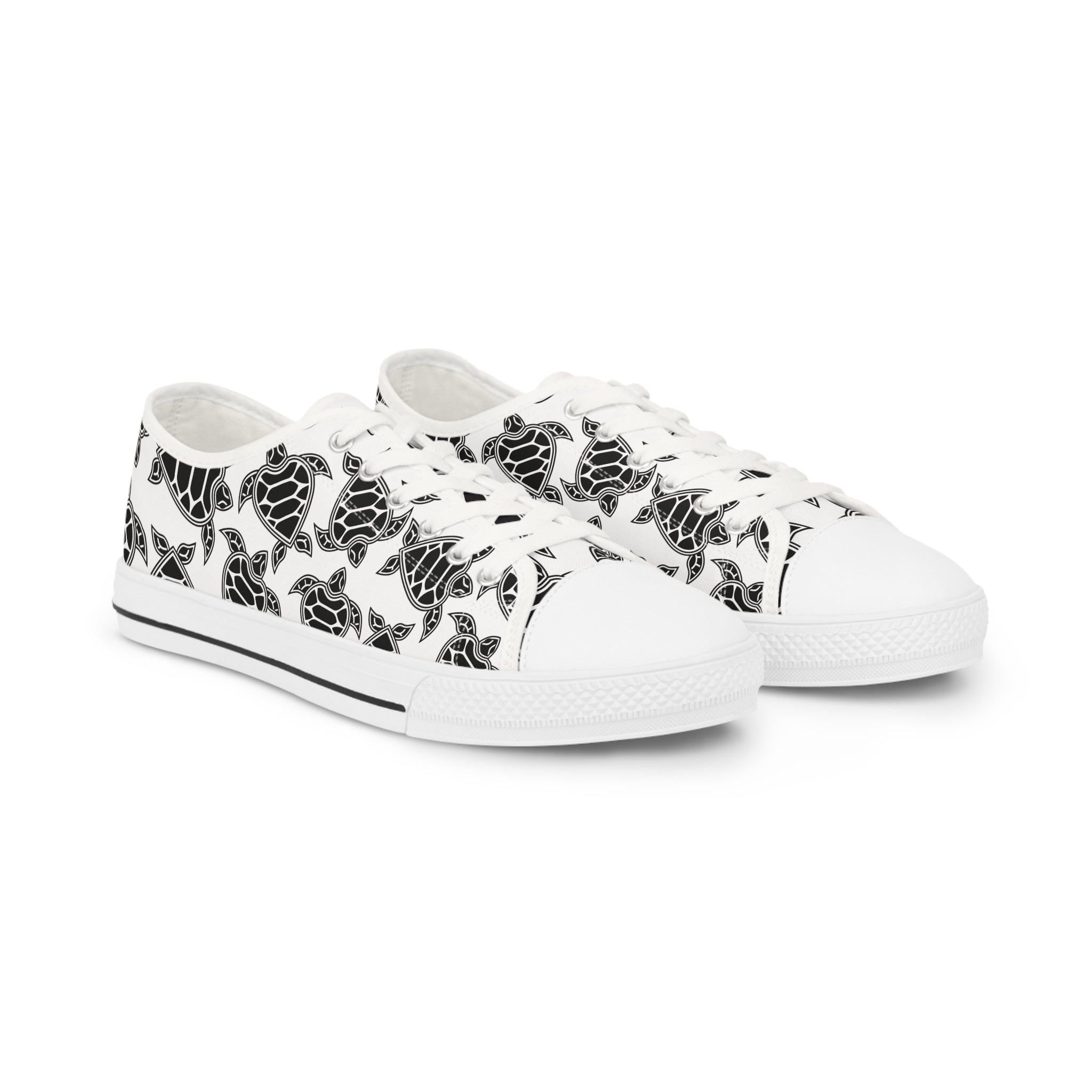 Mens Turtle Pattern Low Top Sneakers Unique Black White Sea Turtle Design